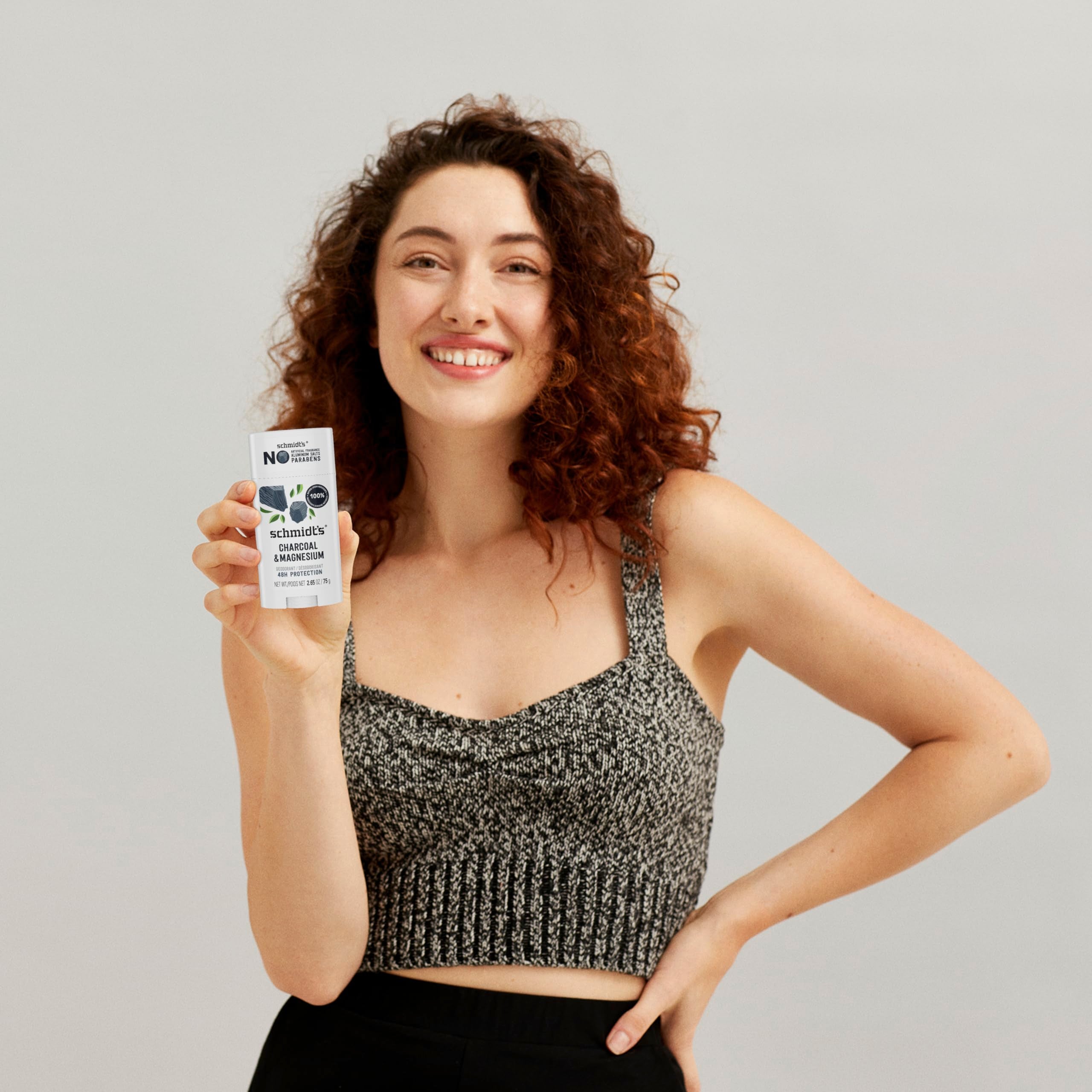 Schmidt's vegan deodorant with charcoal and magnesium in a 2.65 oz stick, natural body deodorant for fresh, odor-free skin.