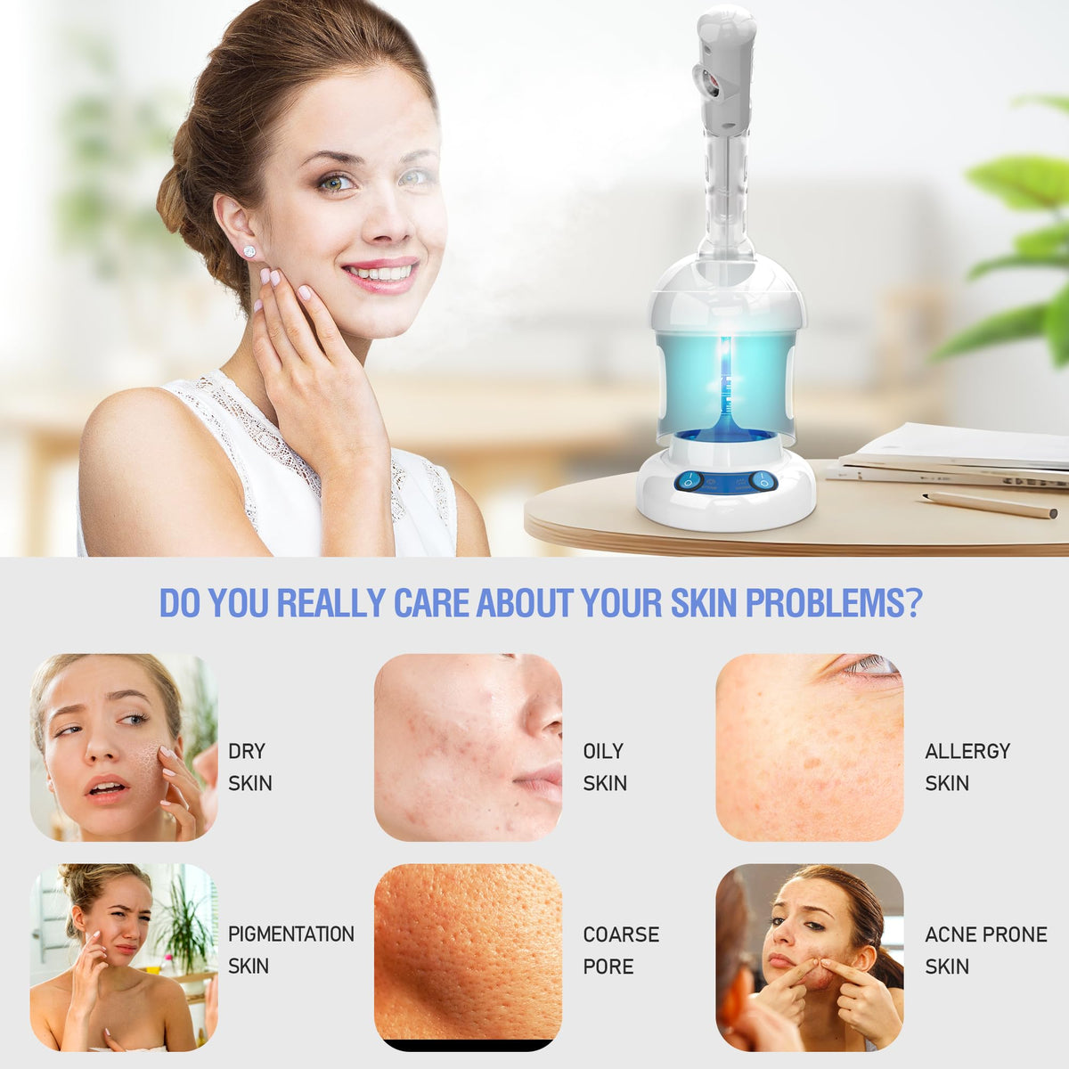 Kingsteam Facial Steamer, Ozone Nano Ionic Face Steamer for Deep Cleaning – close-up detail in White