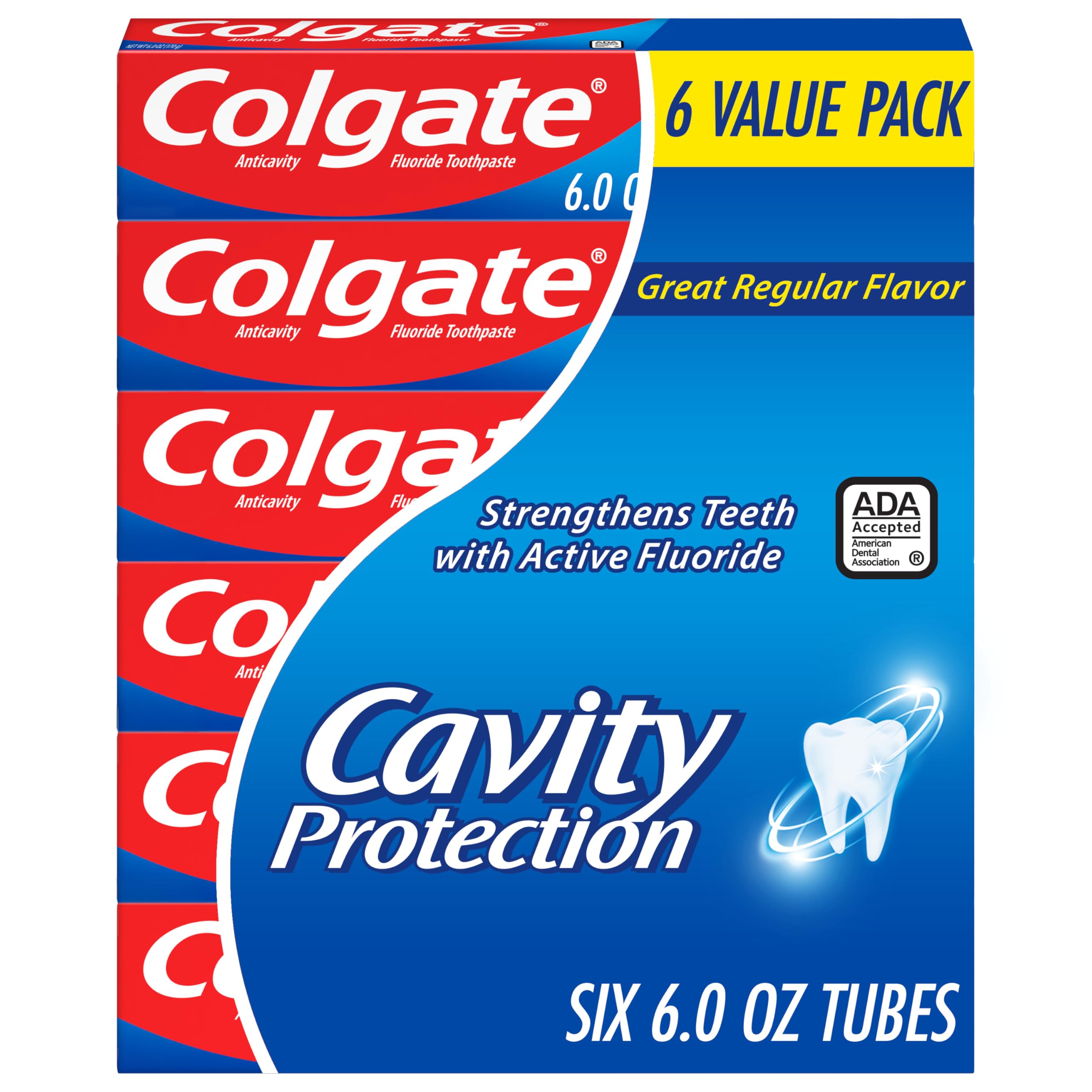 Colgate Cavity Protection Fluoride Toothpaste, Mint, 6 Pack, 6 oz - Product Imagery