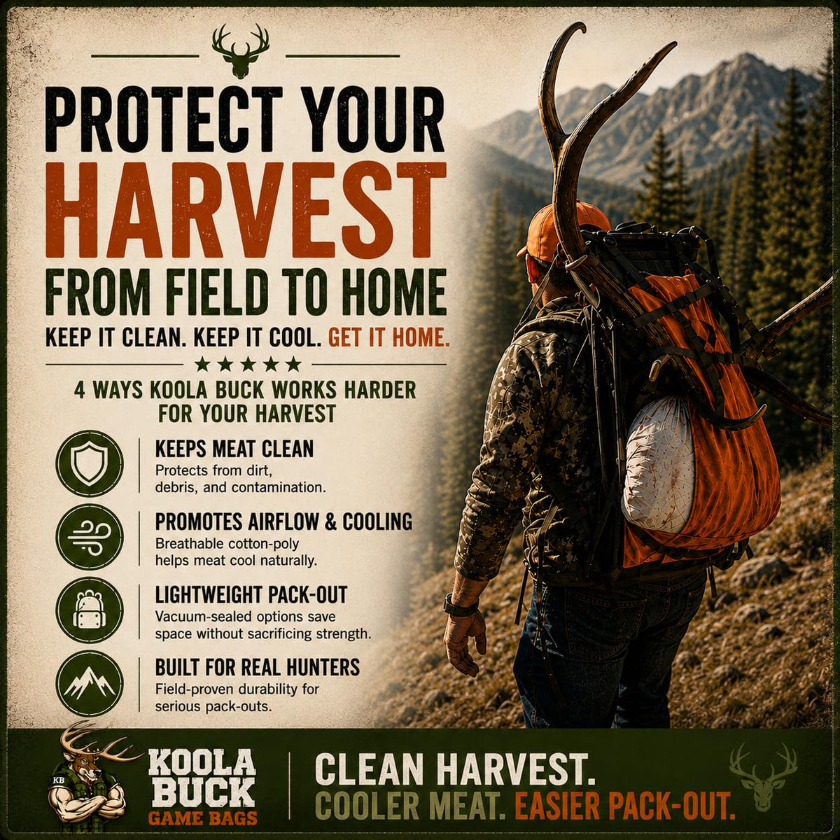 Koola Buck Premium Deer Game Bags | Heavy-Duty Full Body and Quarter Bags – alternate angle