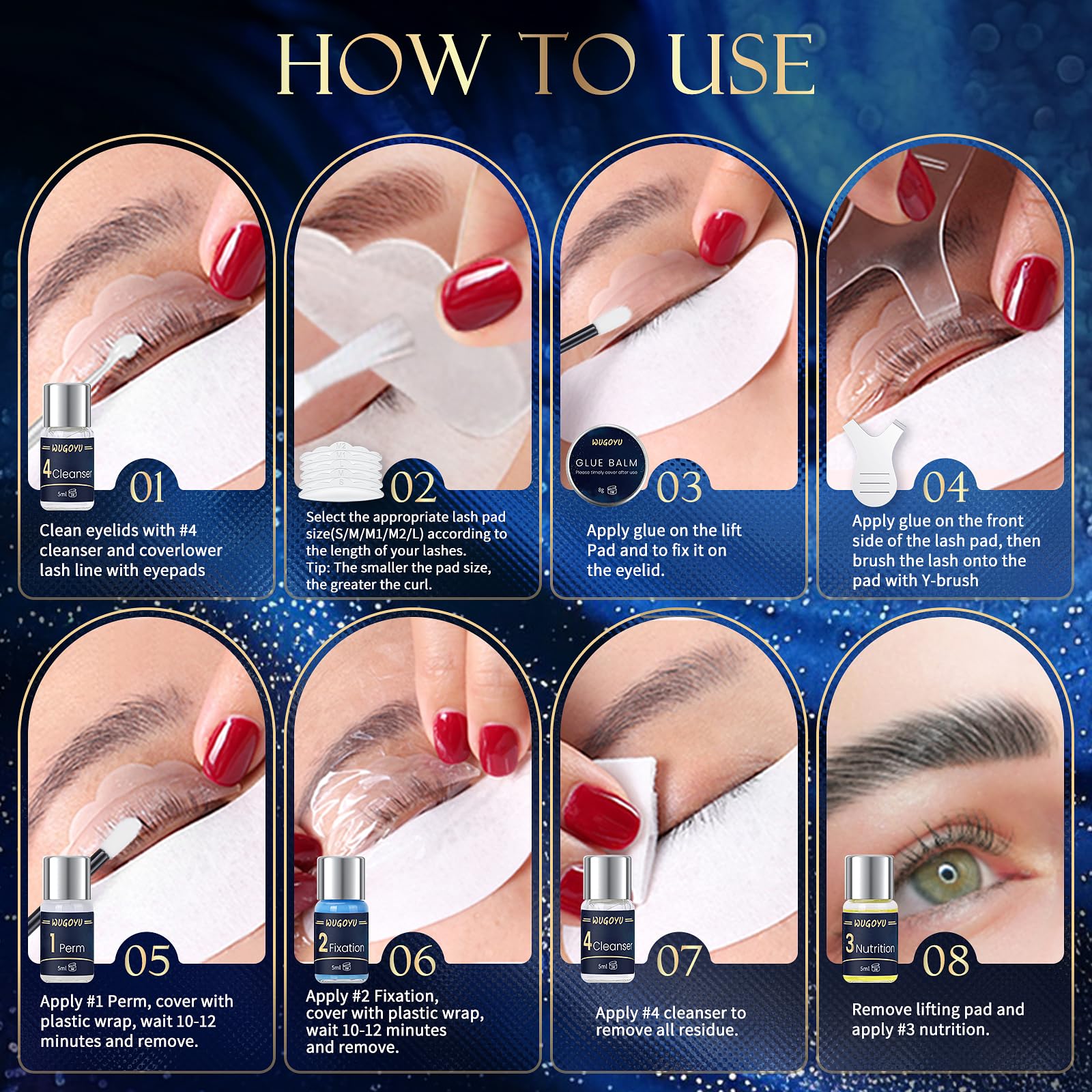 WUGOYU lash lift and brow lamination kit with eyelash perm tools, eyelash lift glue, professional makeup kit for salon or home use