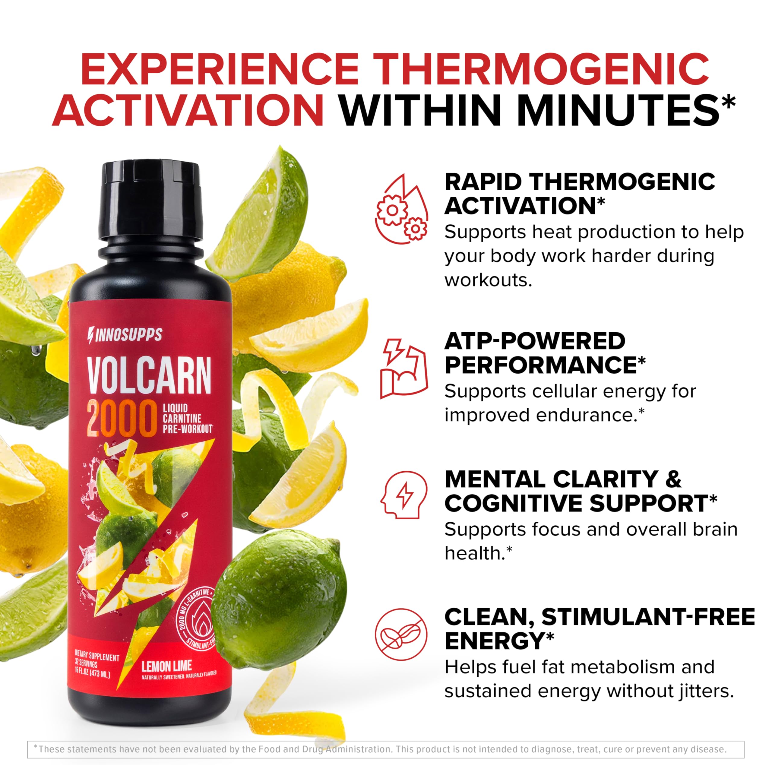 Volcarn 2000 L-Carnitine Liquid Energy, Lemon Lime, 32 Servings