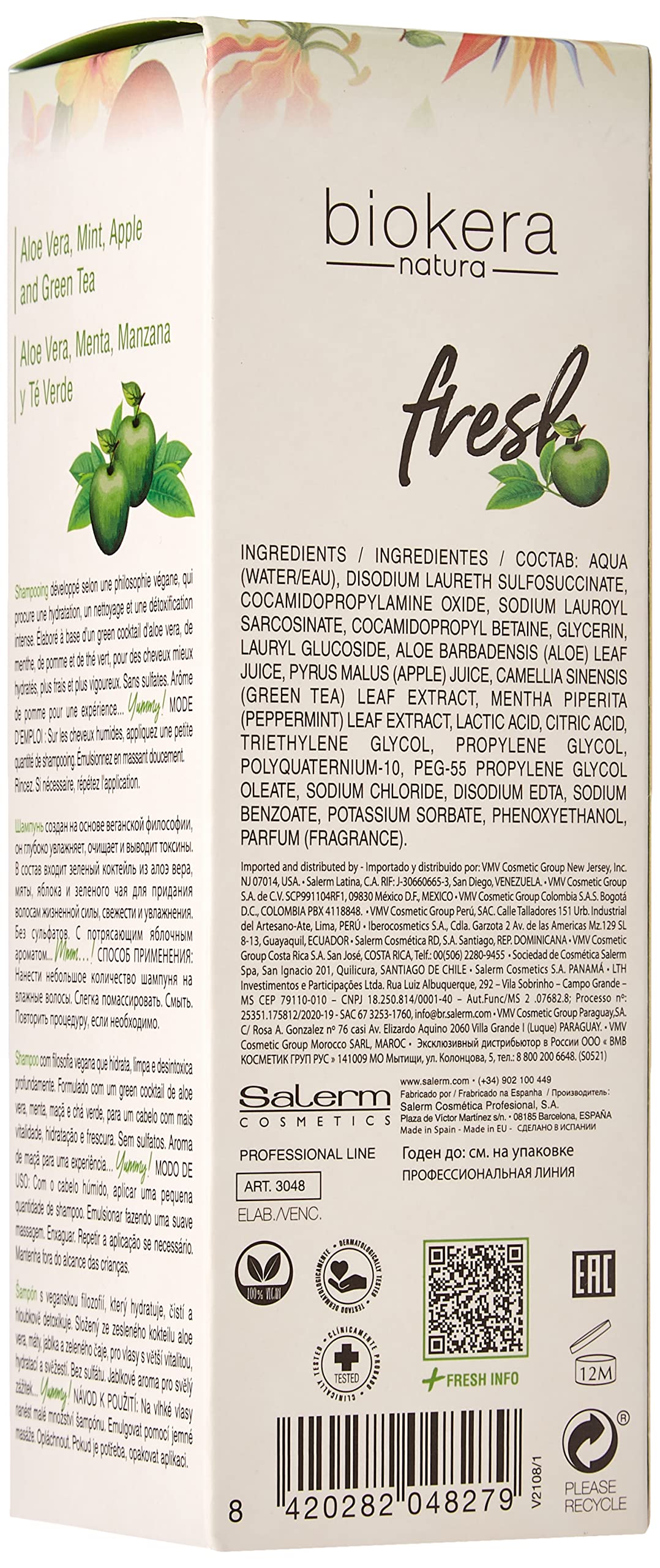 Salerm Biokera Green Shot Shampoo unisex bottle, 10.8 oz, with green label and sleek design, for hair cleansing and care.