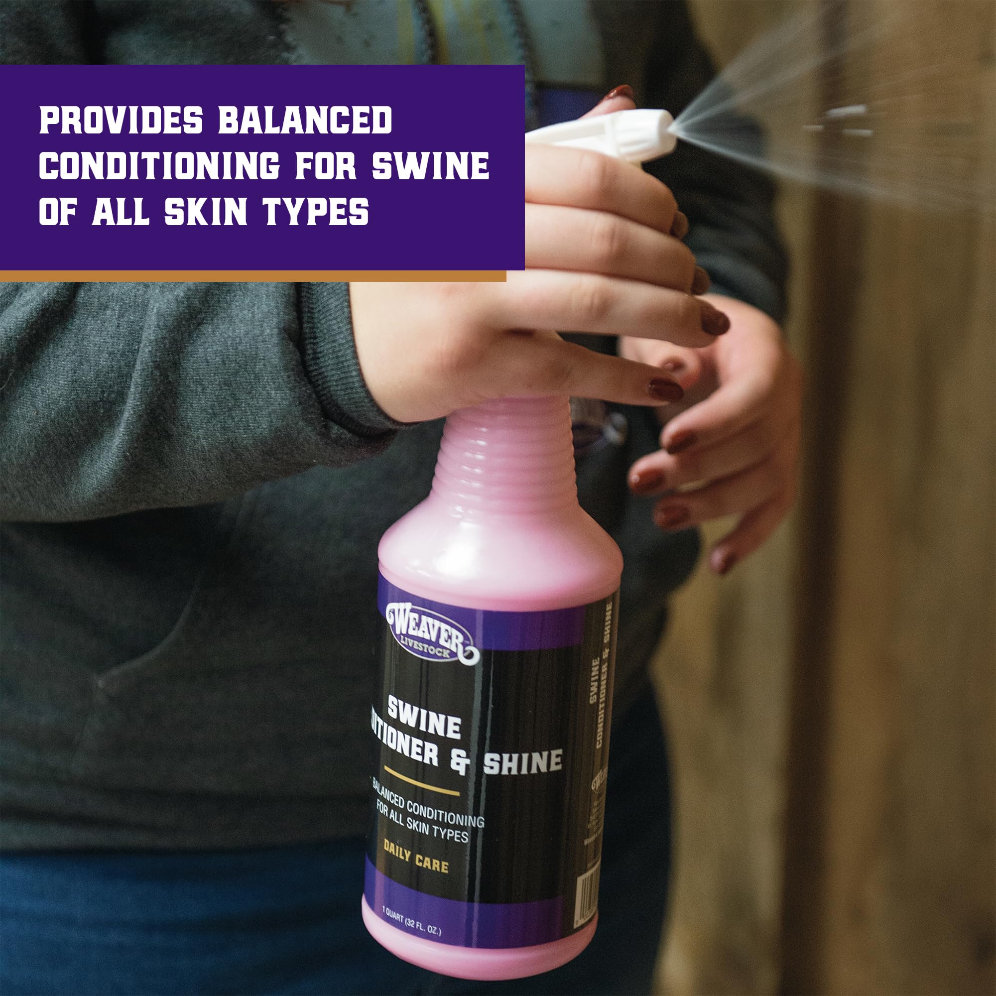 Weaver Livestock Swine Leave-In Conditioner for animal fur, 1 quart bottle, used for cleaning and conditioning swine's coat.