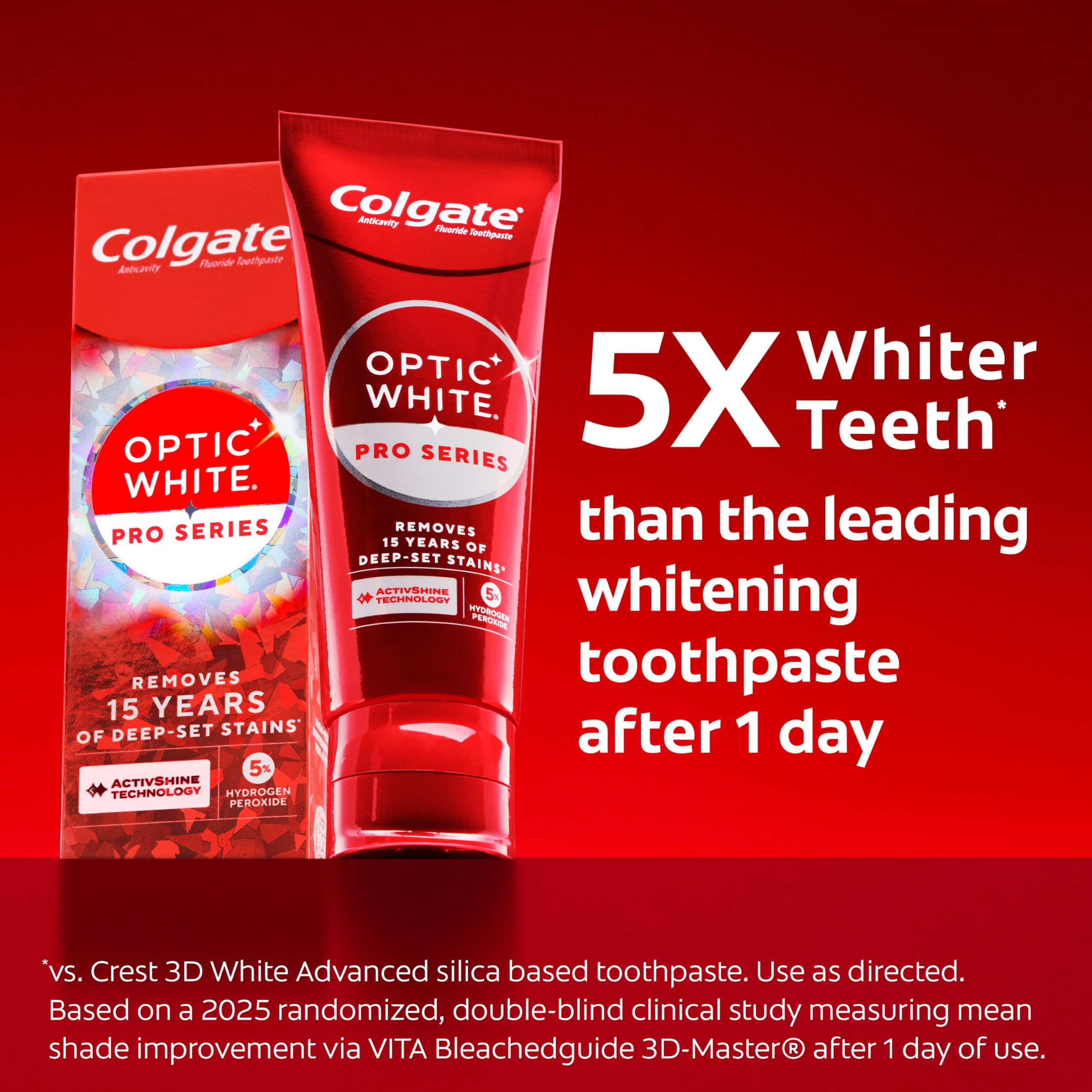 Colgate Optic White Pro Series High Impact White, 3 Pack, Teeth Whitening Toothpaste with 5% Hydrogen Peroxide and ActivShine, Brilliant Mint Flavor, 3.0 OZ