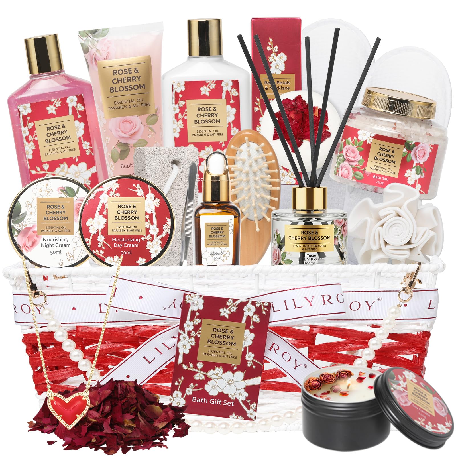 21Pcs Spa Gifts Skin Care Set - Luxurious Rose Spa Gift Baskets - Product Imagery