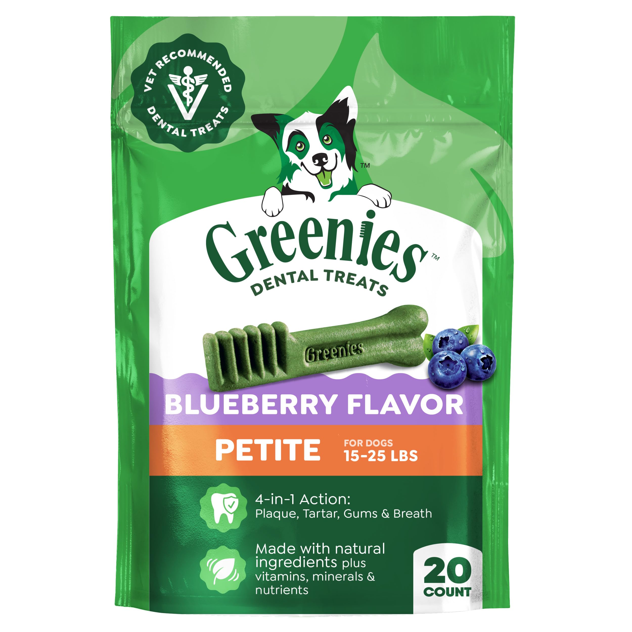 Greenies Petite Natural Dental Dog Treats, Blueberry Flavor, 20 - Product Imagery