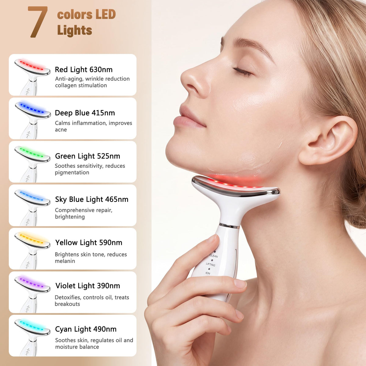 7 Color LED Facial Massager Face Neck Heated Microcurrent - Cencalo Official Imagery - 3
