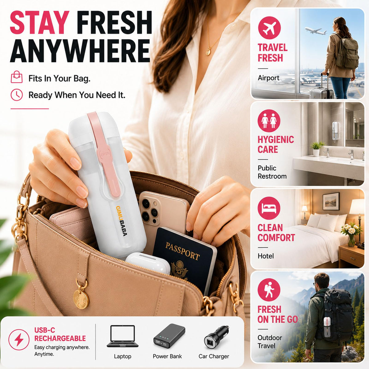 Portable Electric Bidet for Travel with 180 Adjustable - gimubaba Official Imagery - 3