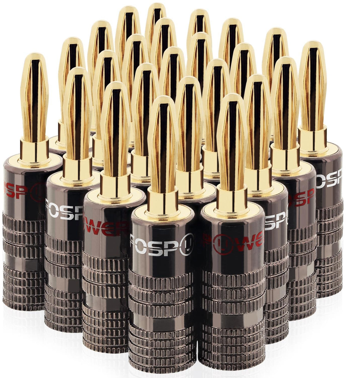 FosPower Banana Plugs 12 Pairs / 24 pcs, Closed Screw 24K Gold Plated Speaker Plug Connectors for Speaker Wire, Wall Pla