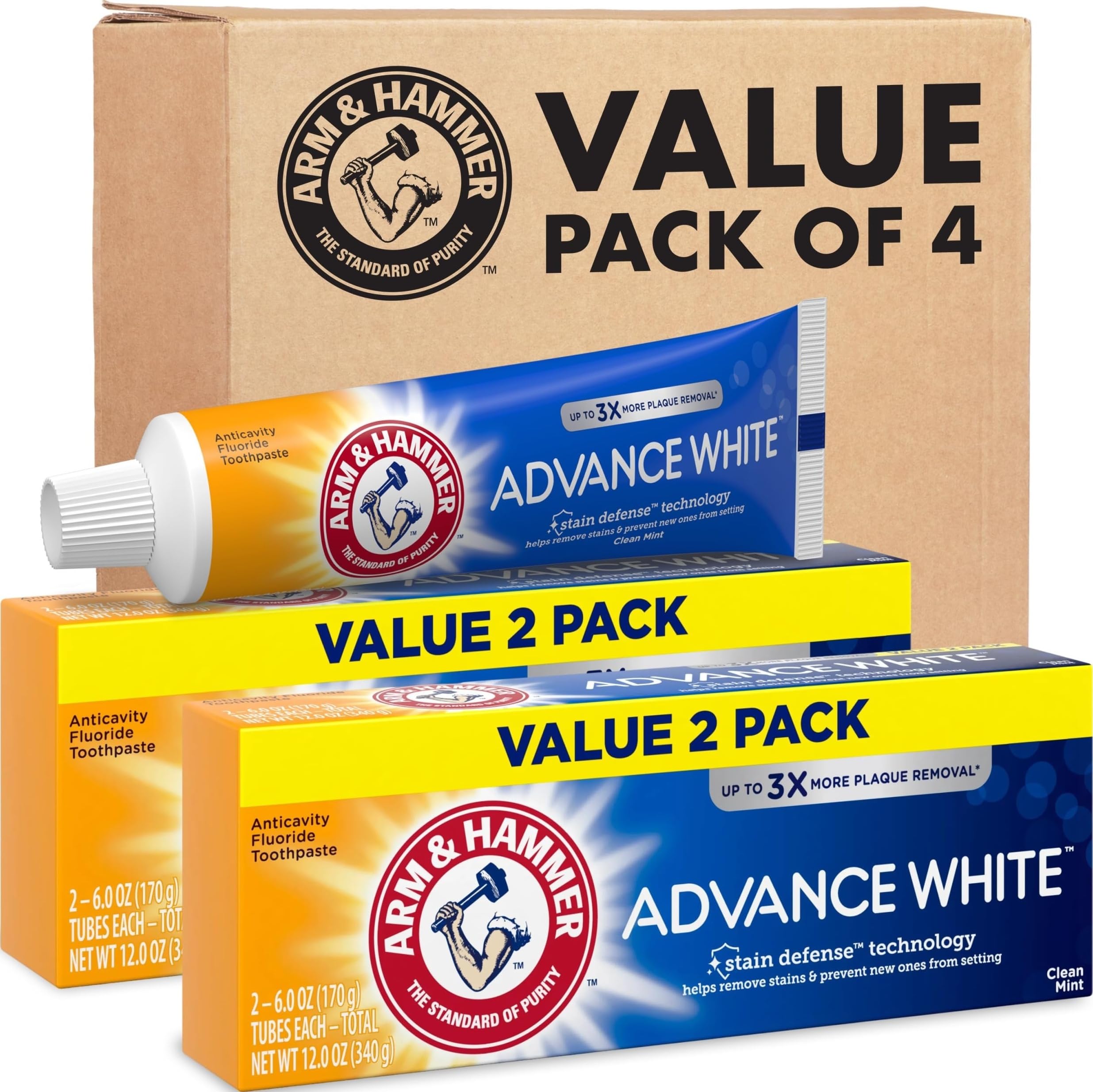 ARM & HAMMER Advance White Toothpaste, Clean Mint, 6.0 oz, 4-Pack - Product Imagery