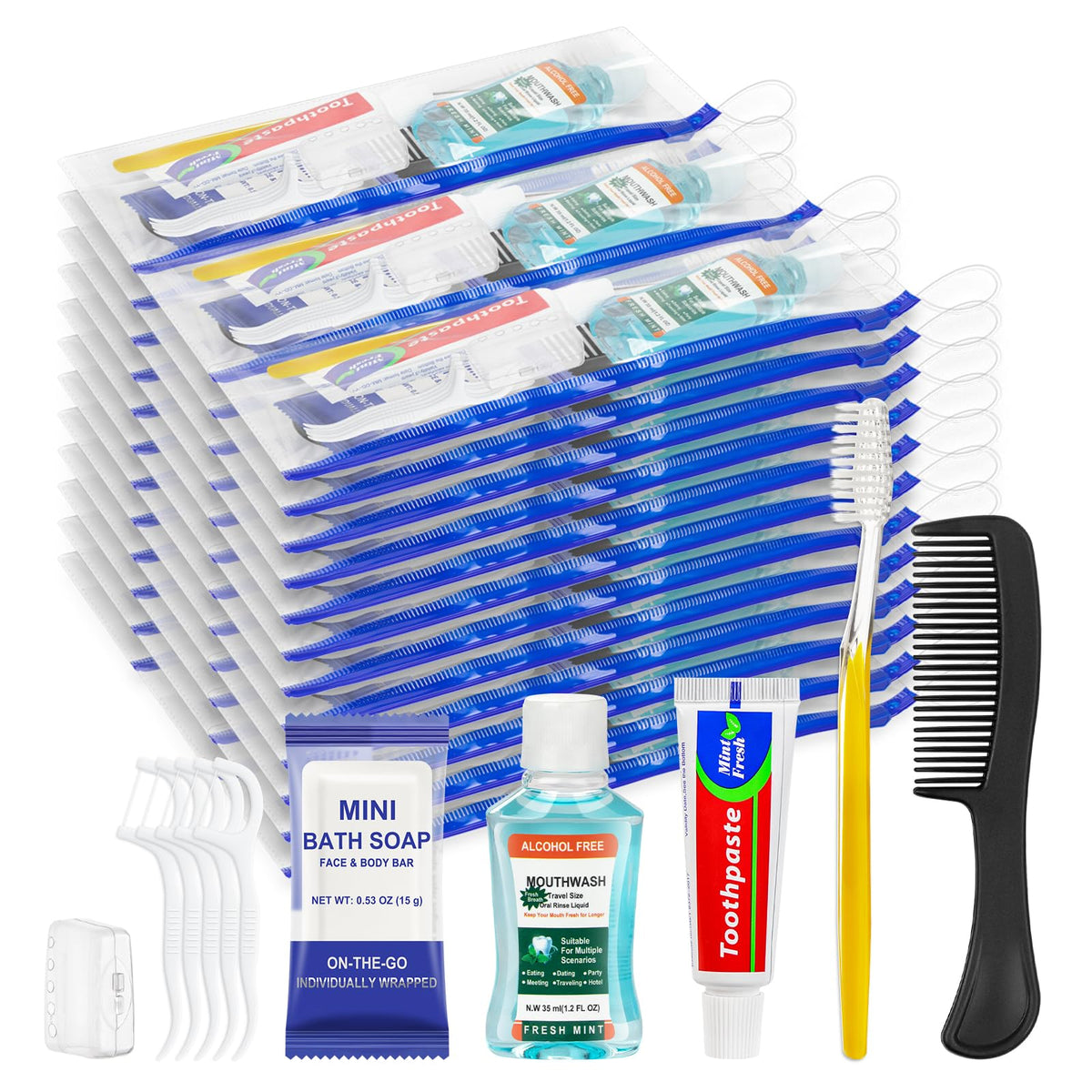 Xuezoioy Personal Hygiene Kit Bulk,50 Pack Yellow Basic Travel Toiletry Set – product photo (Manual Toothbrushes)