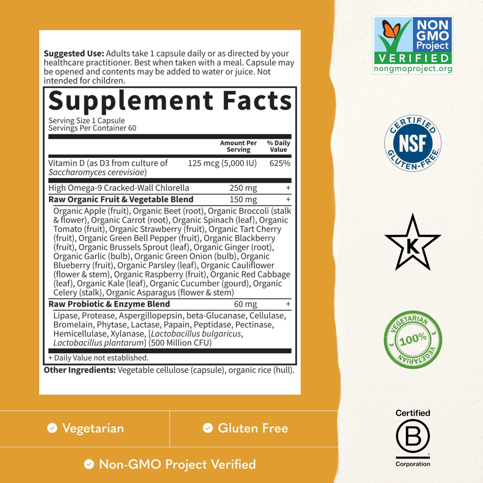 Garden of Life Vitamin D3 5000 IU raw whole food vitamin supplement bottles, 60 count, showcasing the product packaging.