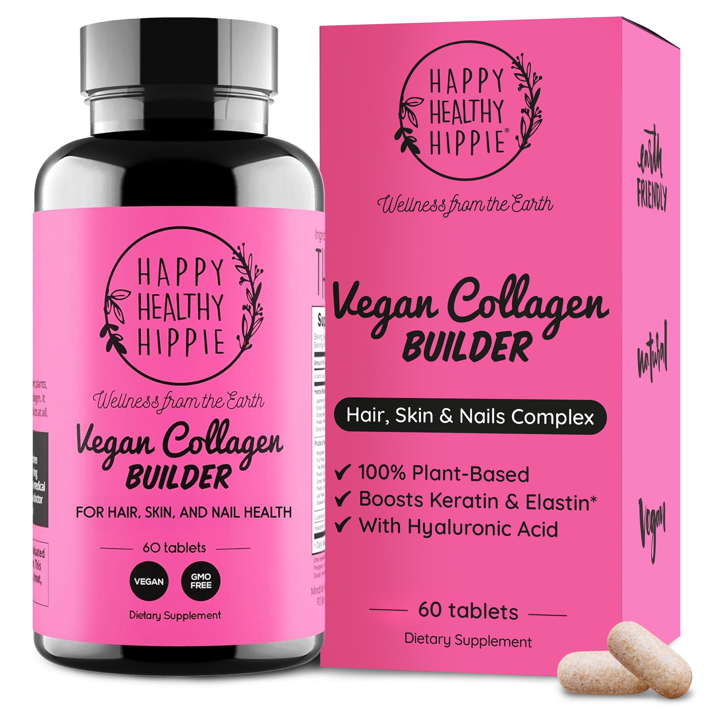 Vegan Collagen Booster for Hair, Skin & Nails, Plant-Based, Non-GMO, 60 Ct