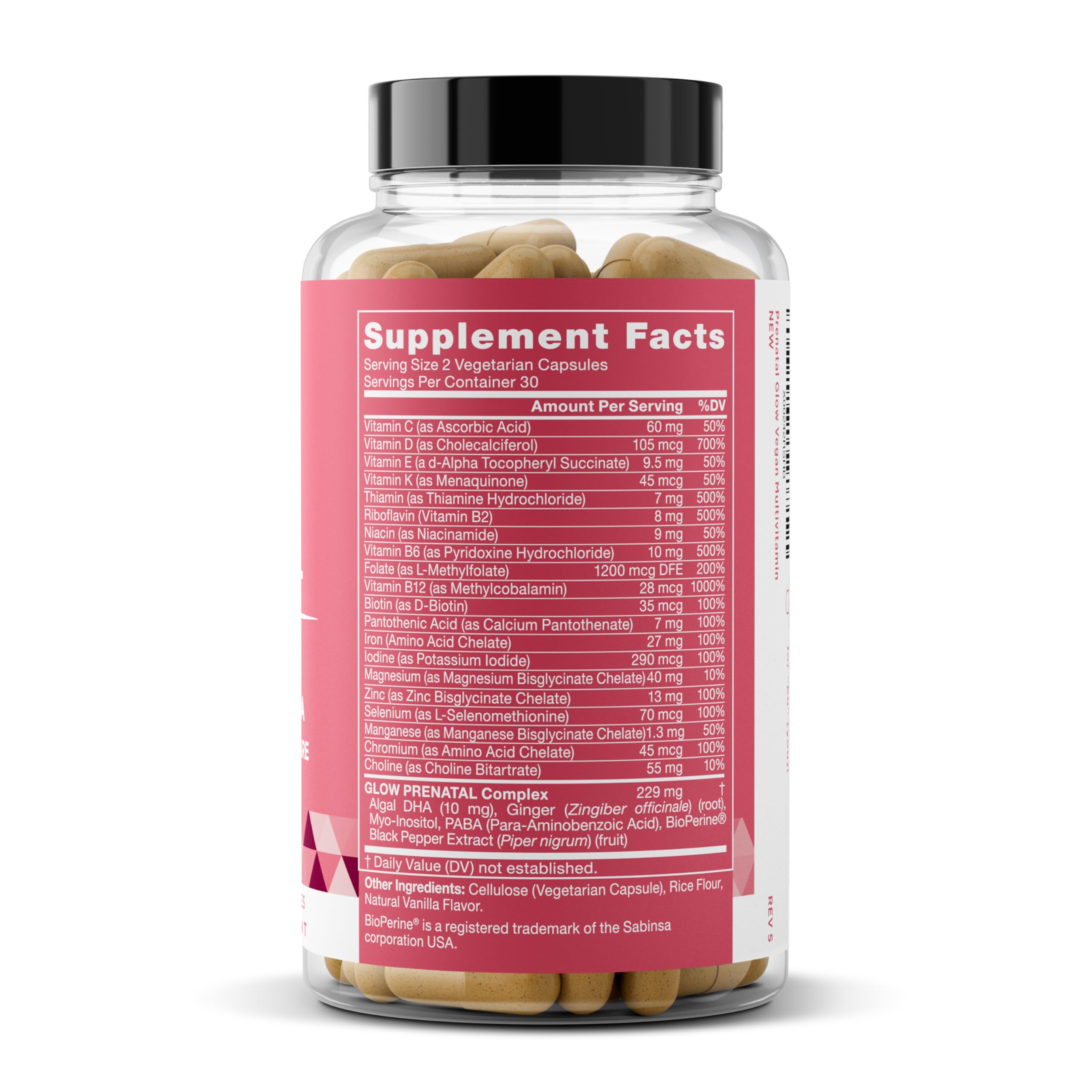 Eu Natural Glow prenatal vitamin bottle with 60 vegetarian capsules containing folate and DHA for pregnant women.