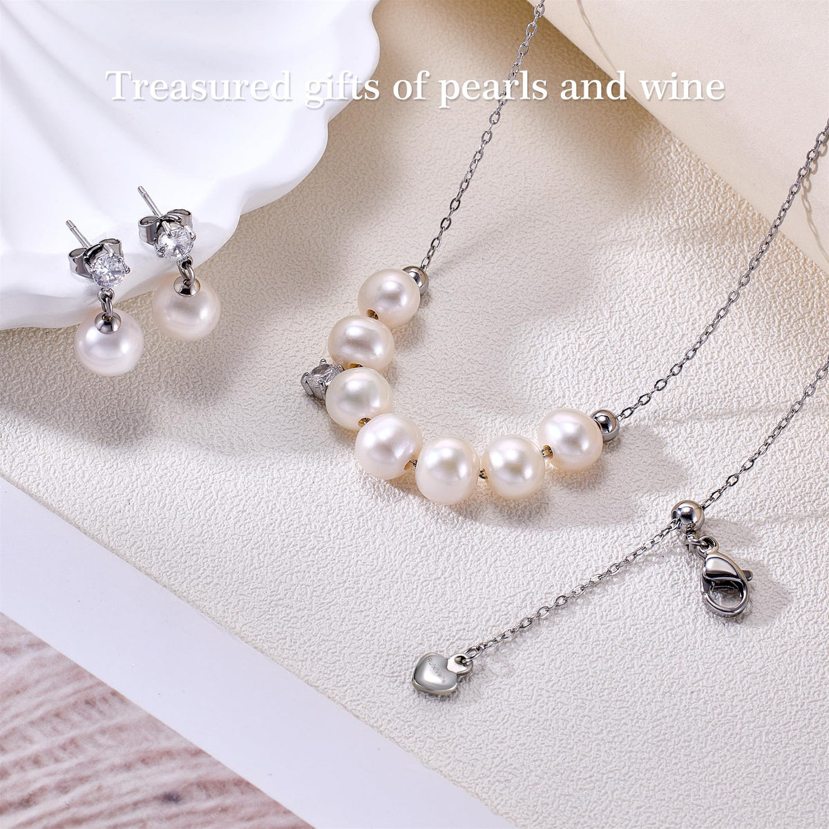 RuixiVelle Gold jewelry sets for women Freshwater Pearl Necklace Earrings Set for Wedding Brides, Bridesmaids, Birthday 