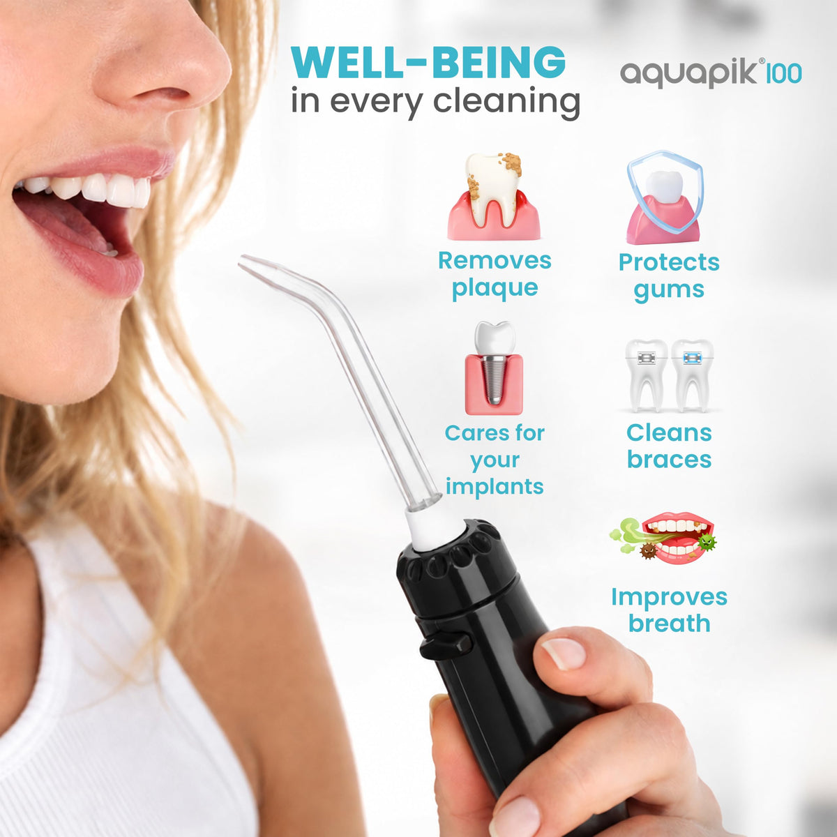 Aquapik 100 Black Water Flosser Countertop Water Pick for - Boston Tech Official Imagery - 5