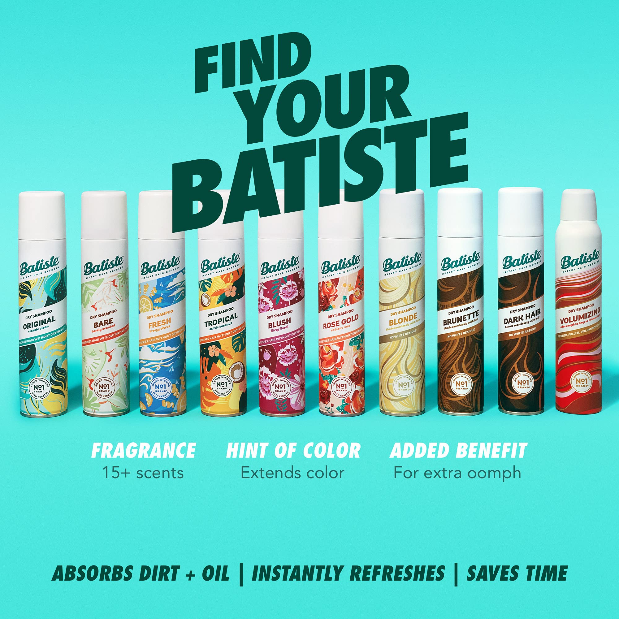 Batiste Dry Shampoo in Original Classic Clean scent, 5.71 oz bottle with a spray nozzle, designed for freshening hair between washes.