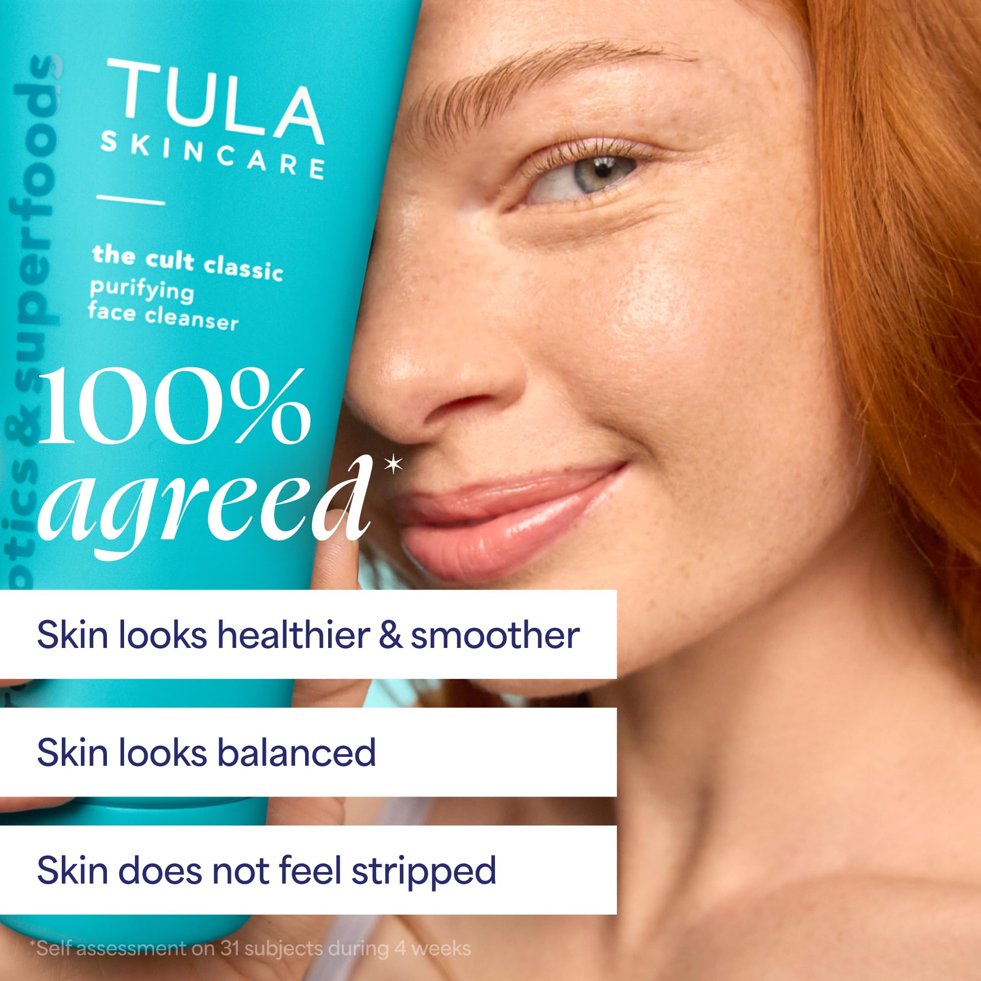 TULA Cult Classic Purifying Face Cleanser in 6.7 fl oz bottle, deep cleansing formula with prebiotics, antioxidants, and turmeric.