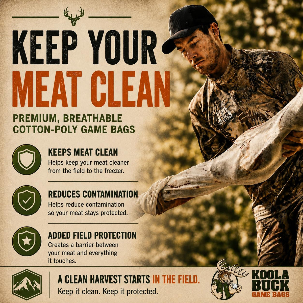 Koola Buck Premium Deer Game Bags | Heavy-Duty Full Body and Quarter Bags – close-up detail