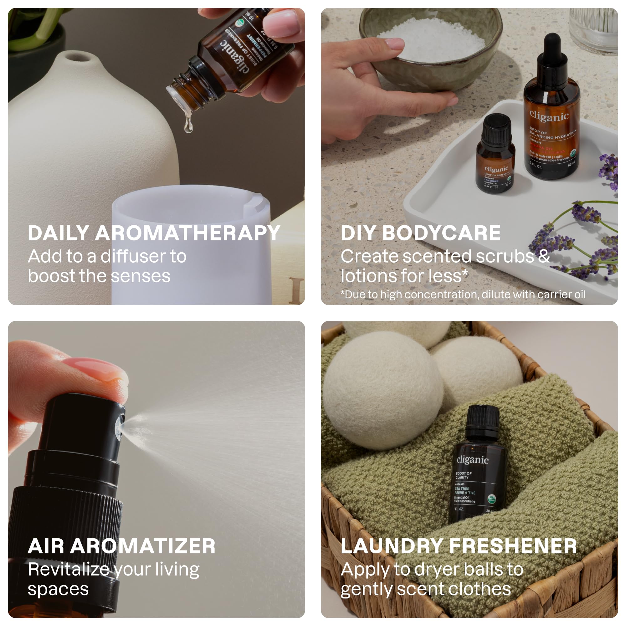 Cliganic Organic Essential Oils Set (Top 5 - The Classics) - 100% Pure Natural - Aromatherapy, Candle Making - Peppermint, Lavender, Eucalyptus, Lemongrass & Orange
