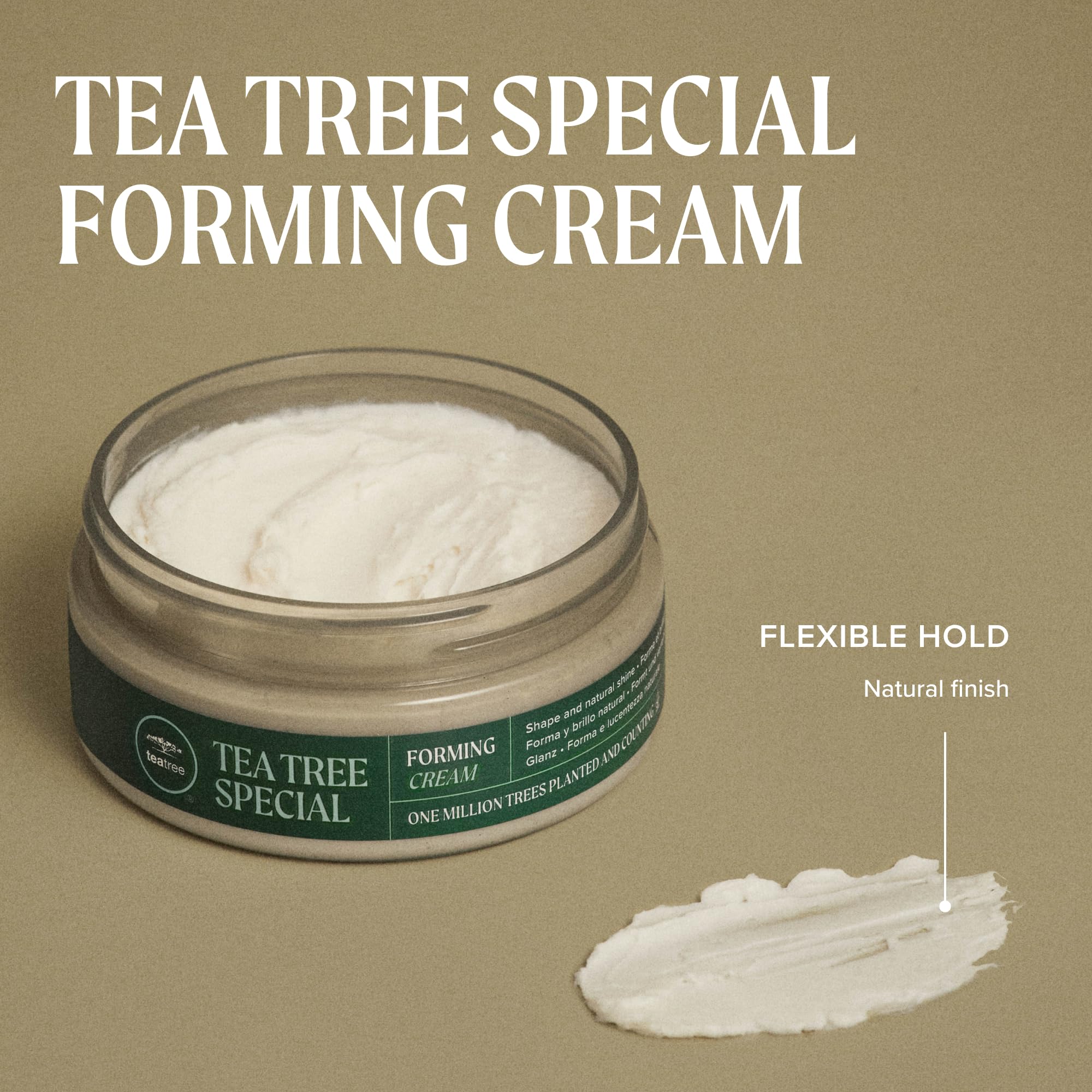 Tea Tree forming cream in a 3 oz jar, a flexible hold hair styler for tousled and textured hairstyles.