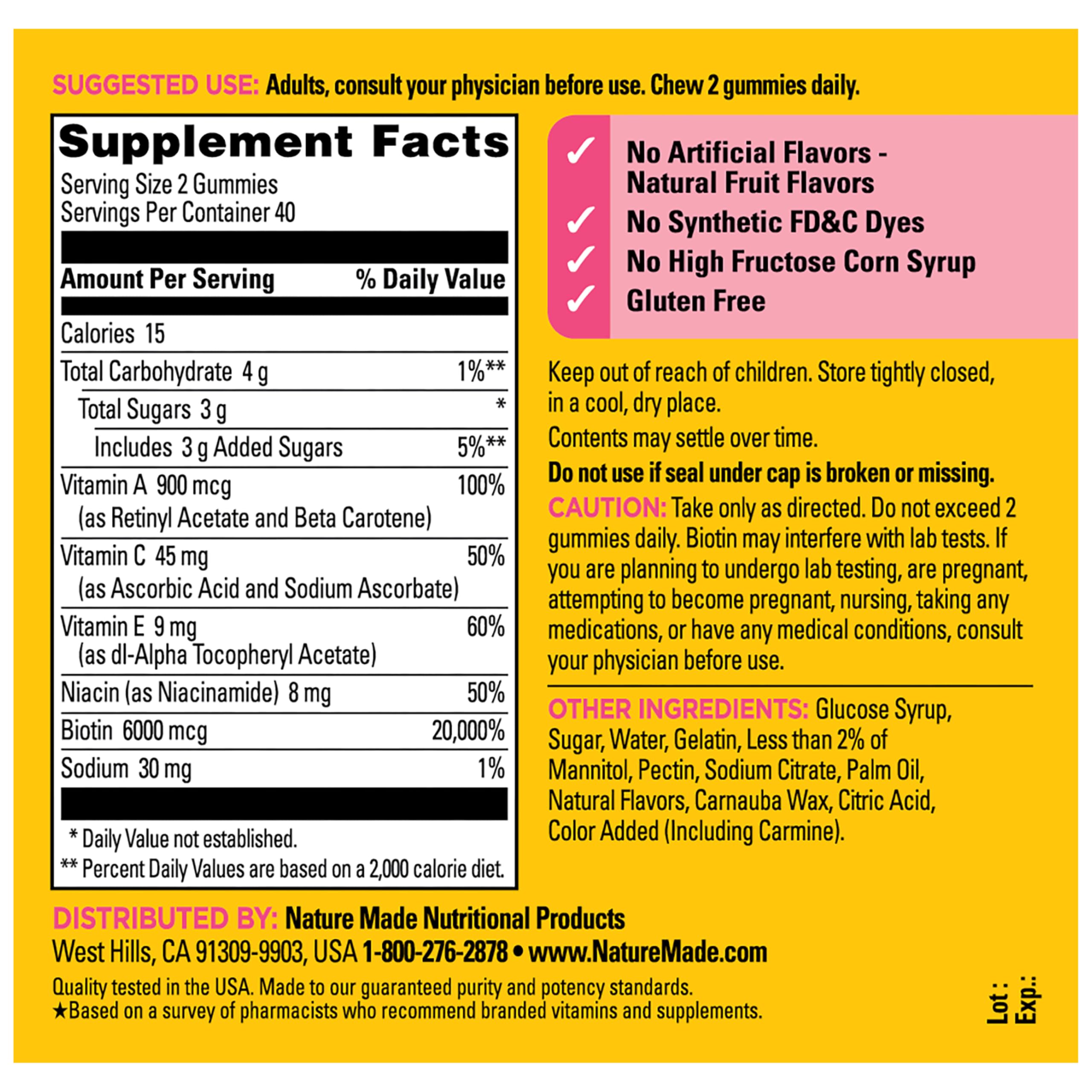 Nature Made Advanced Hair Skin and Nails Gummies, 80 Gummies