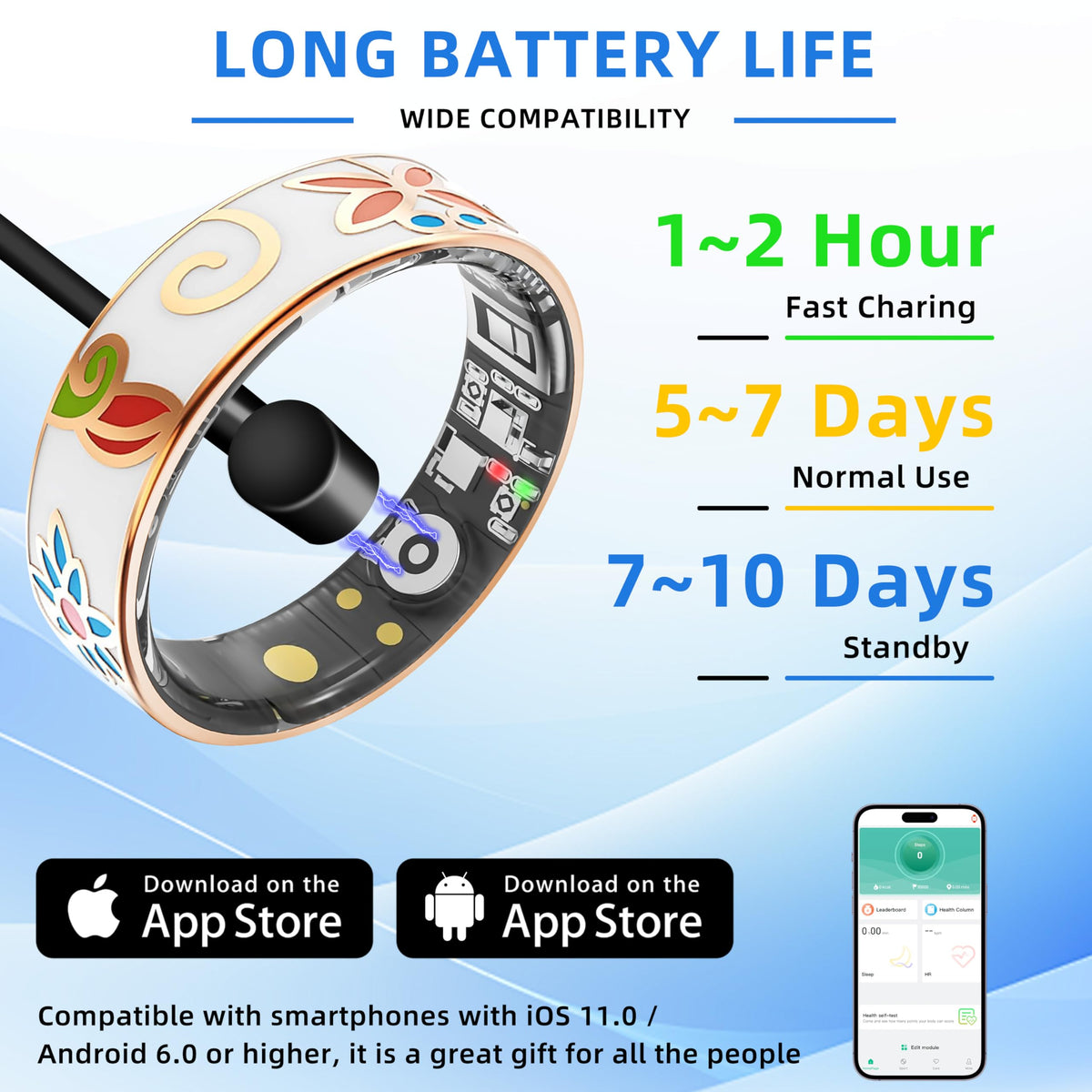 Fuomuto Smart Ring | No Subscription Health Tracker Enamel Color Size7 – alternate angle