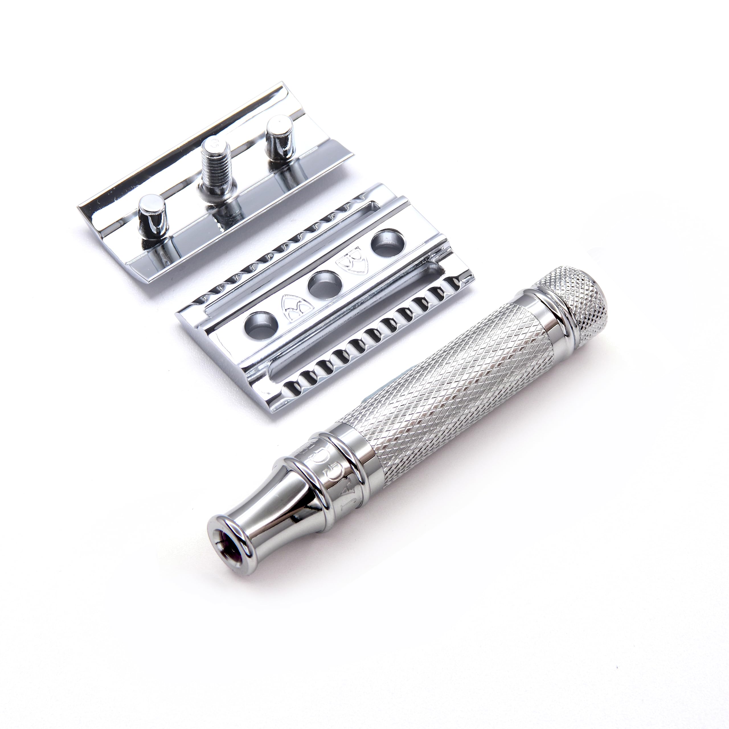 Edwin Jagger DES89KN short handled classic double edge safety razor with knurled grip, eco-friendly, reusable for men and women shaving.