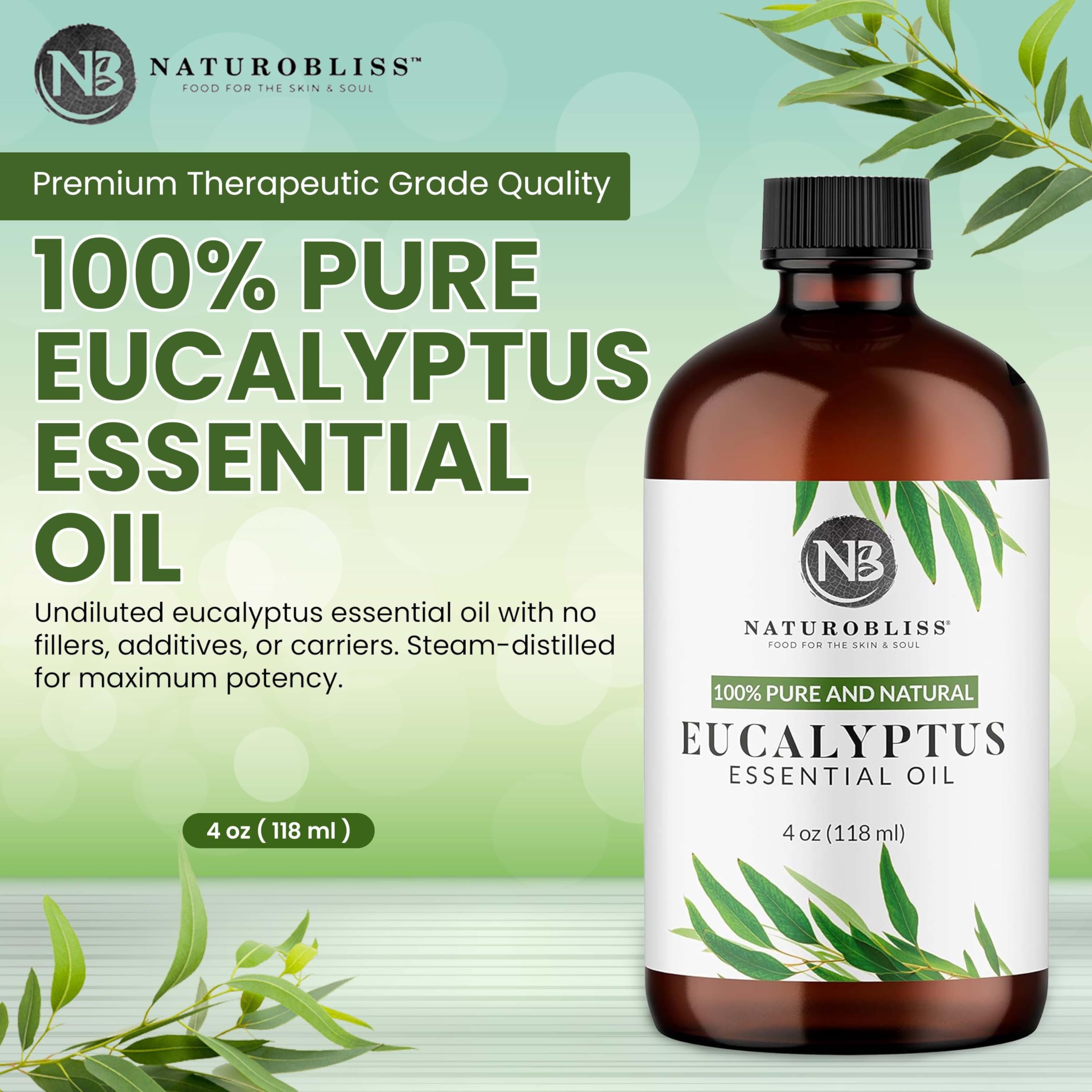 NaturoBliss Pure Eucalyptus Essential Oil 4oz | Dropper