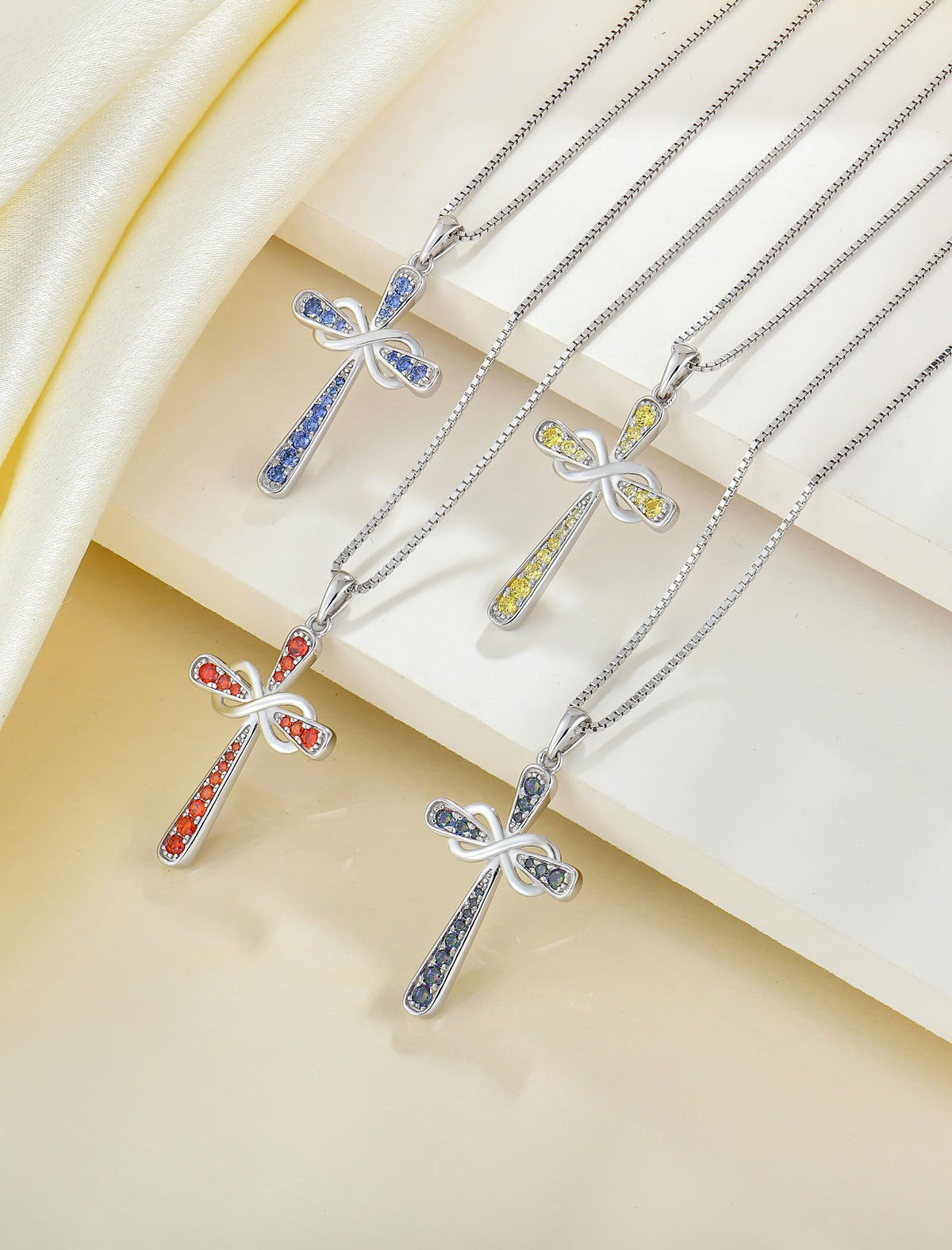 YL 925 Sterling Silver Cross Necklace for Women Halo Infinity Pendant Cubic Zirconia Jewelry for Mom – full view