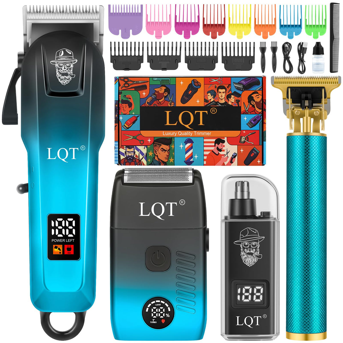 LQT Hair Clippers for Men with LED Display, 4-Piece Cordless Grooming Kit with Hair Clipper, Beard Trimmer, Foil Shaver,