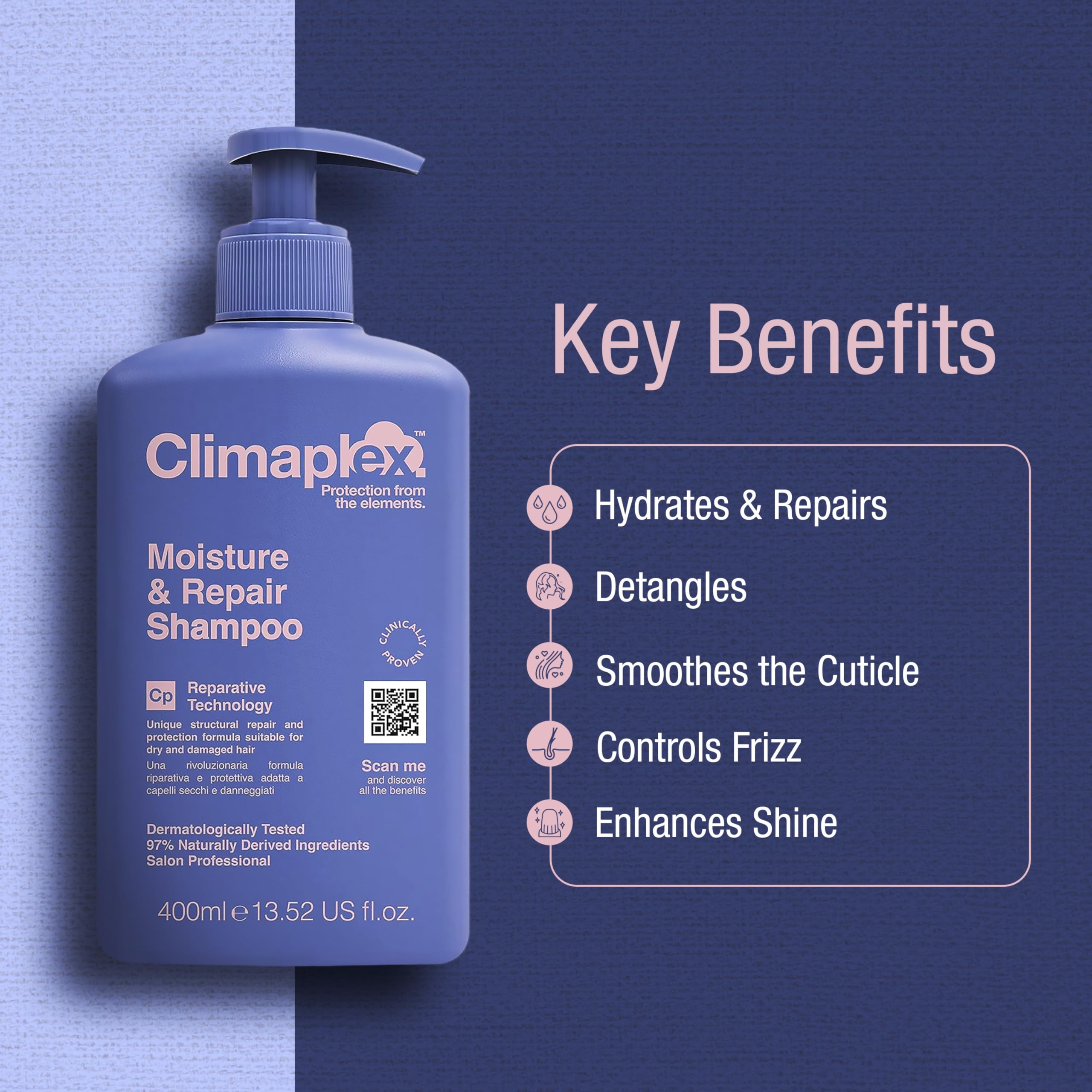 Climaplex Moisture and Repair Shampoo and Conditioner Set - Soothes and Purifies Scalp - Detangles Knots - Non-Greasy Formula - All Hair Types - 2 pcs