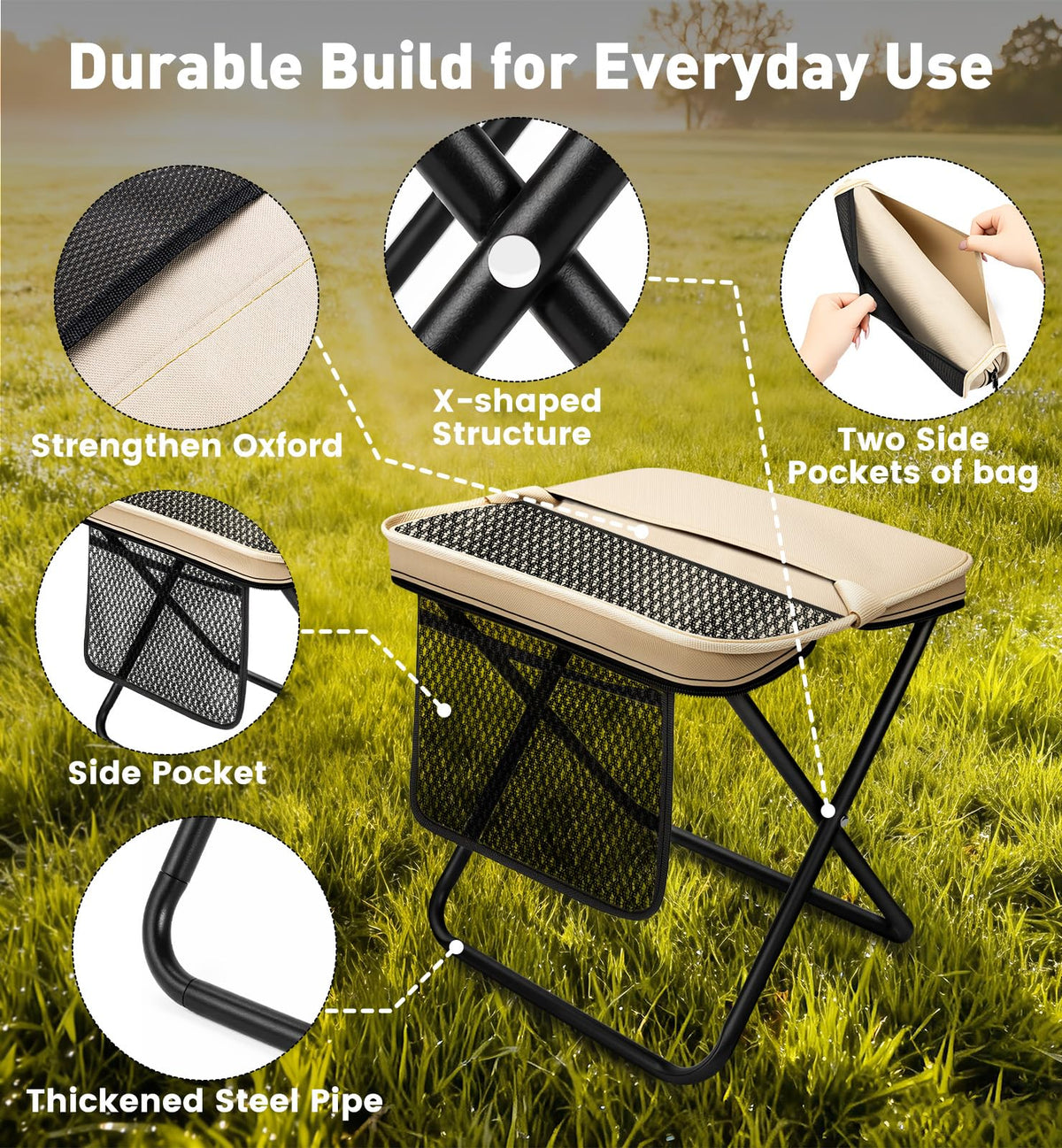 OrbitShell 2 Pack Portable Folding Stools, Collapsible Pocket Chair, Foldable Camping Stool for Adults Backpack, Outdoor