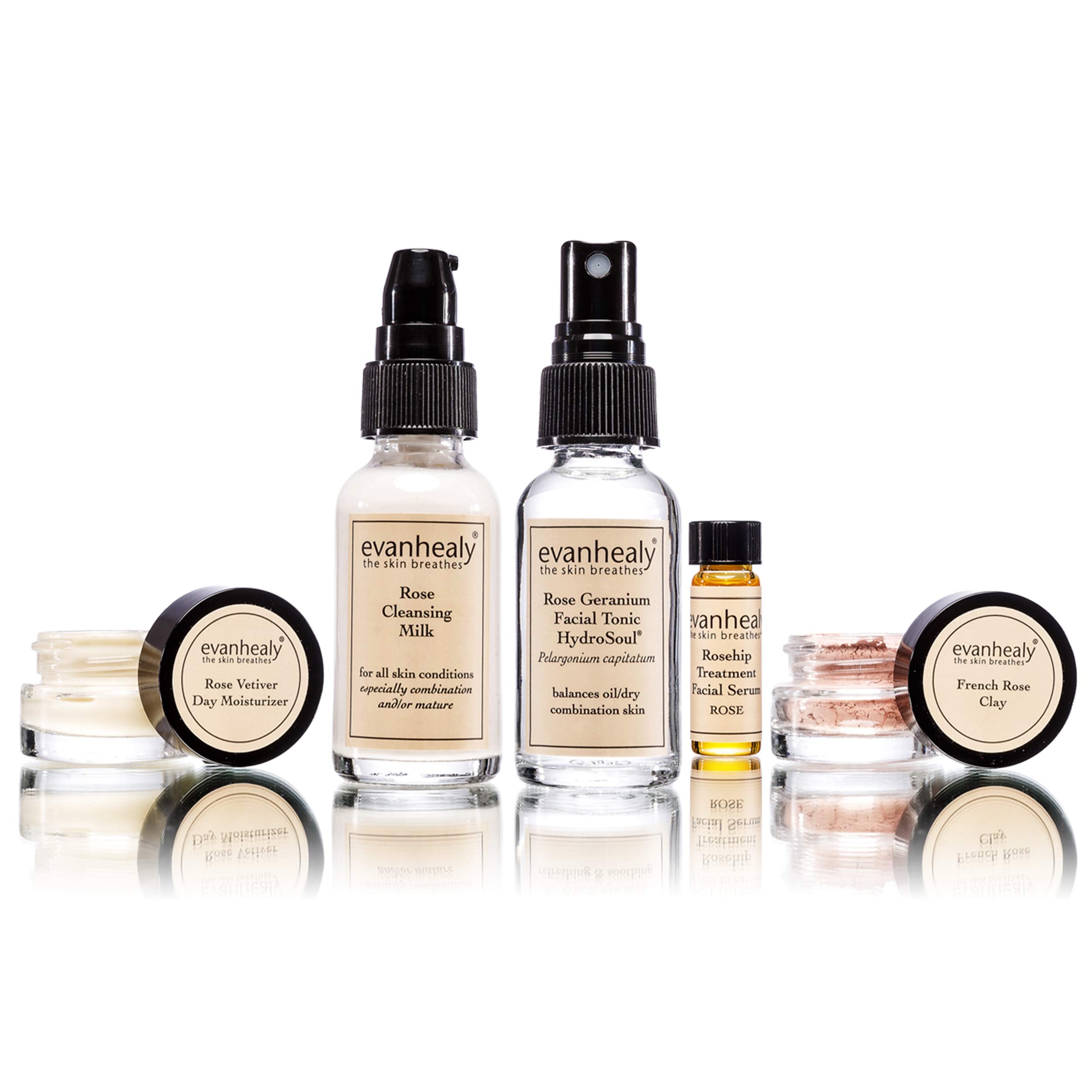 evanhealy Balancing Ritual | Rose Skin Care Set | 5 Piece Travel - Product Imagery