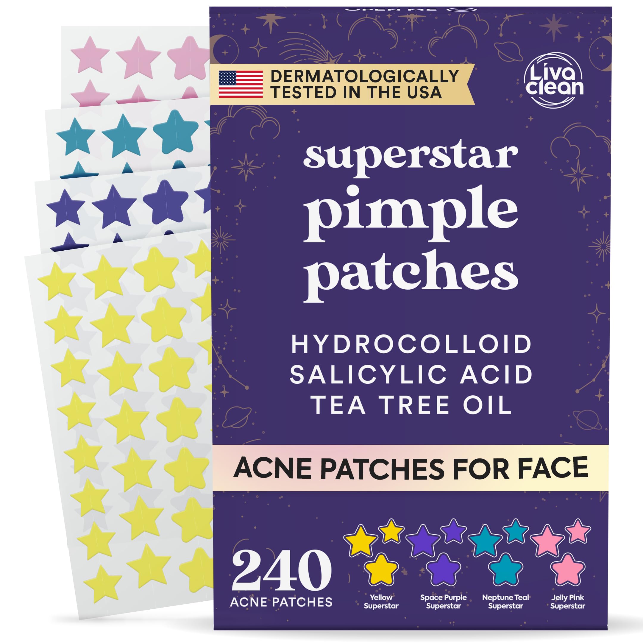 Livaclean 240CT Star Pimple Patches for Face w/ Hydrocolloid, - Product Imagery
