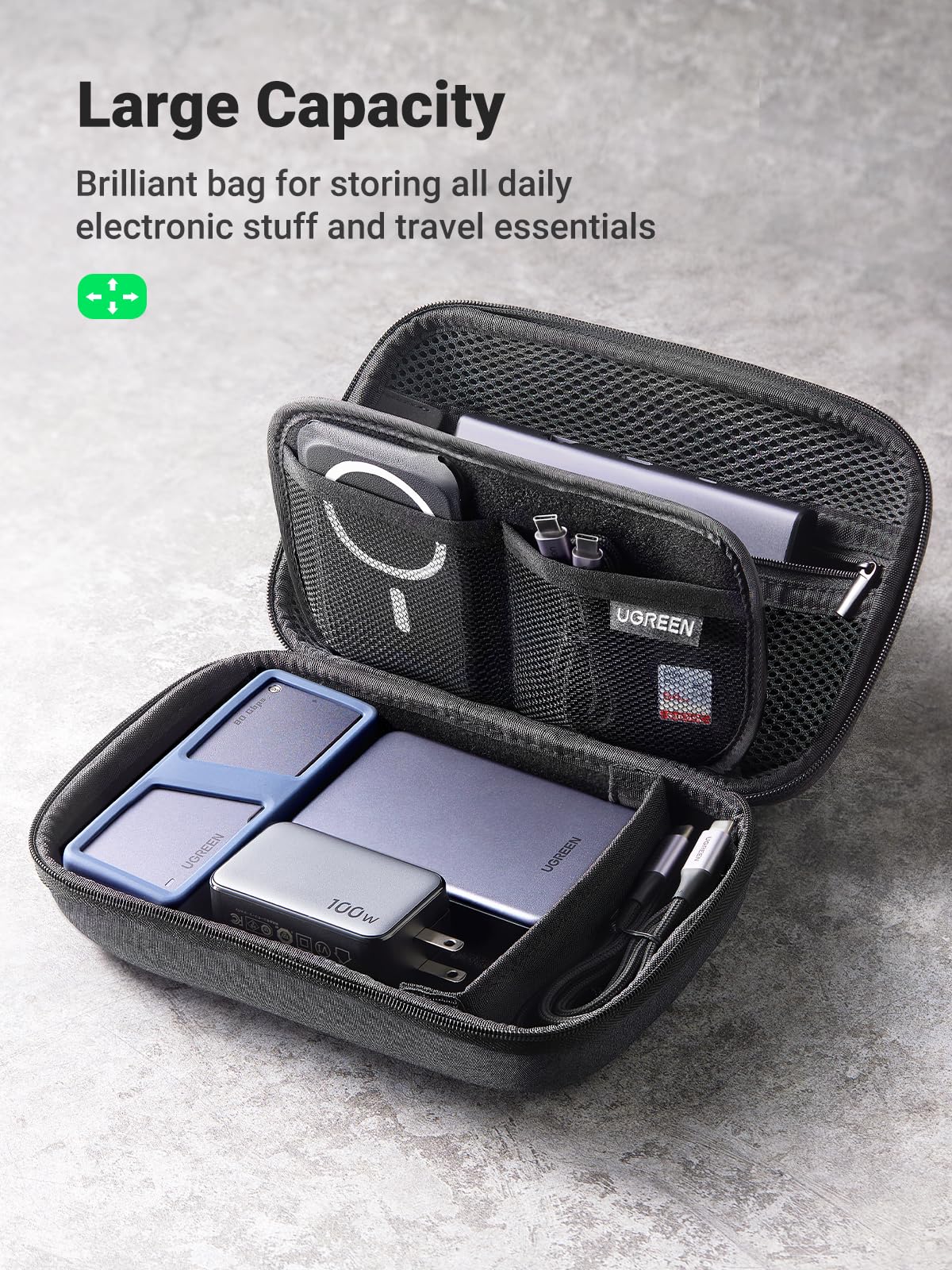 UGREEN Electronics Organizer Travel Case Cable Organizer Bag Waterproof Portable Storage Pouch for Charger, Cables, USB 