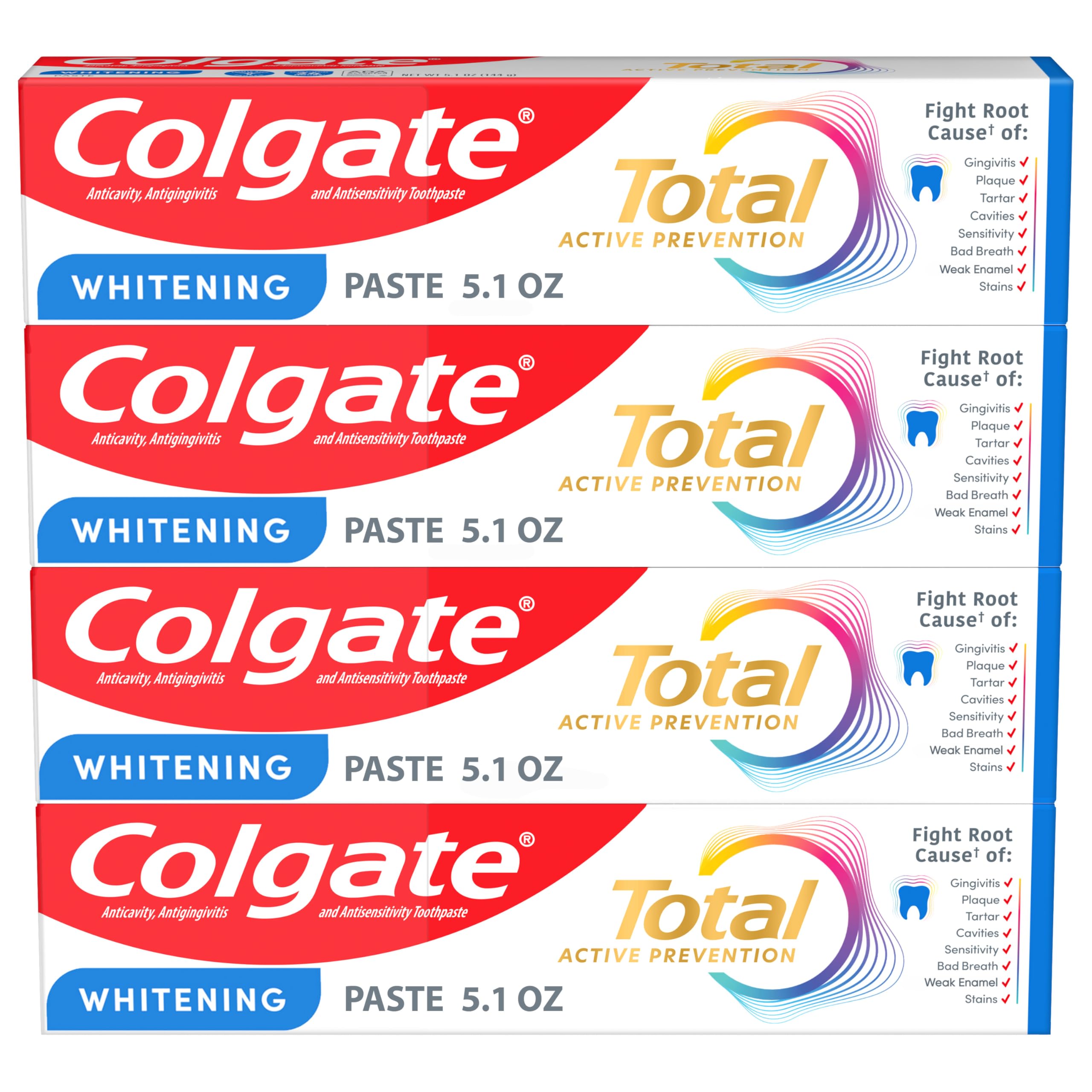 Colgate Total Whitening Fluoride Toothpaste 4-Pack 5.1oz