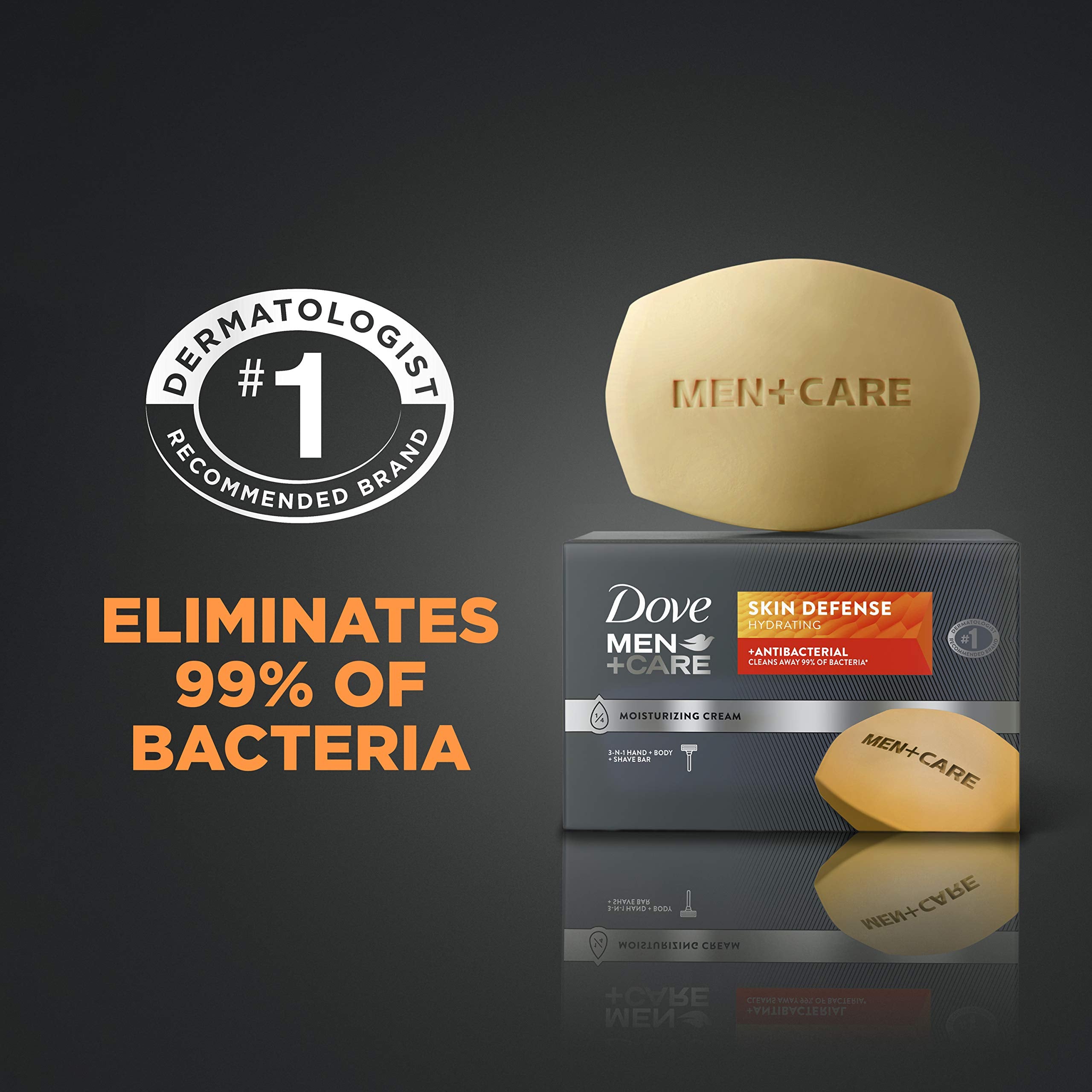 Dove Men+Care soap bars for skin cleansing, hydrating and nourishing, with antibacterial formula, 3.75 oz each, 6-pack.