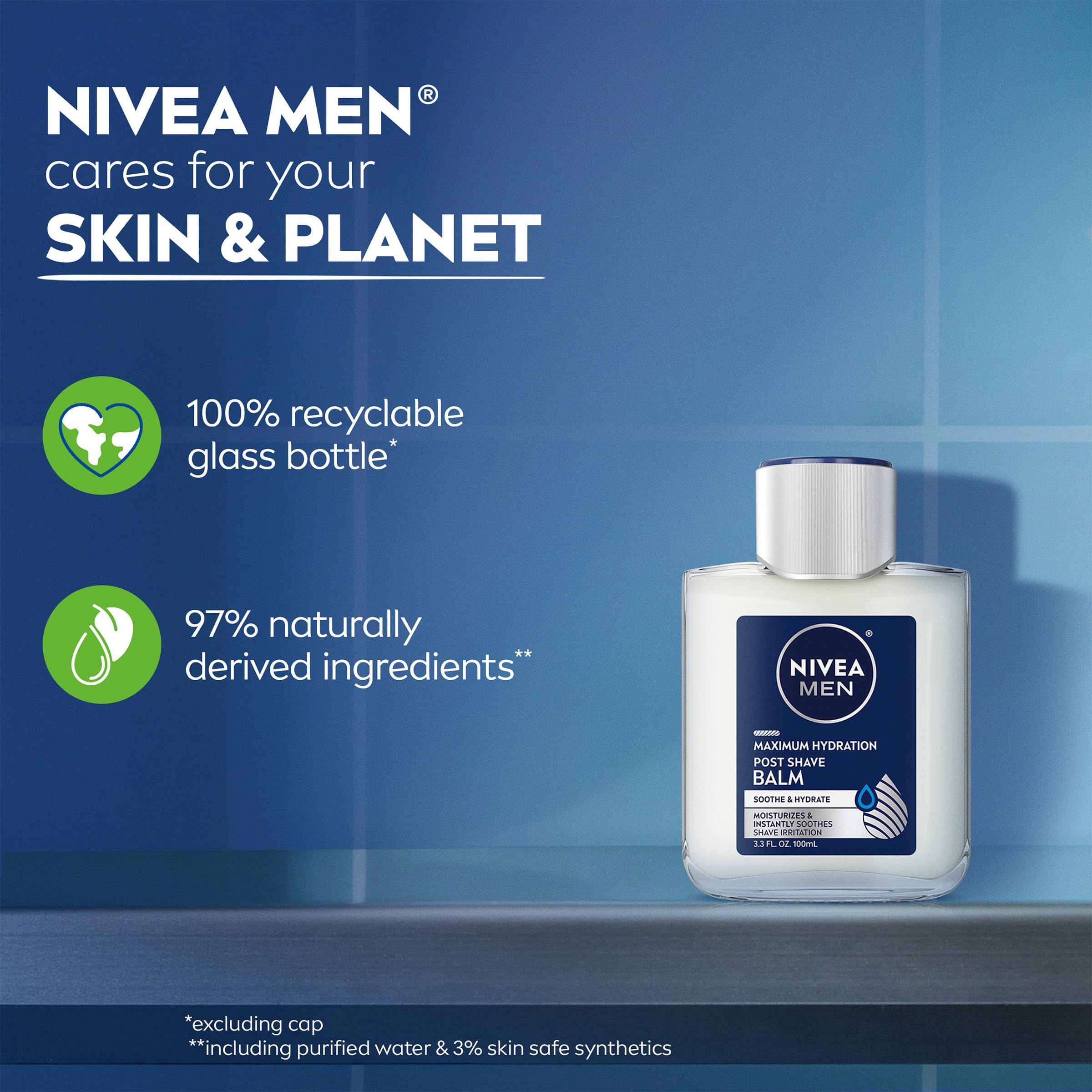 NIVEA MEN Maximum Hydration Post Shave Balm in a multipack, 3 bottles of 3.3 FL OZ each, for soothing post-shave skincare