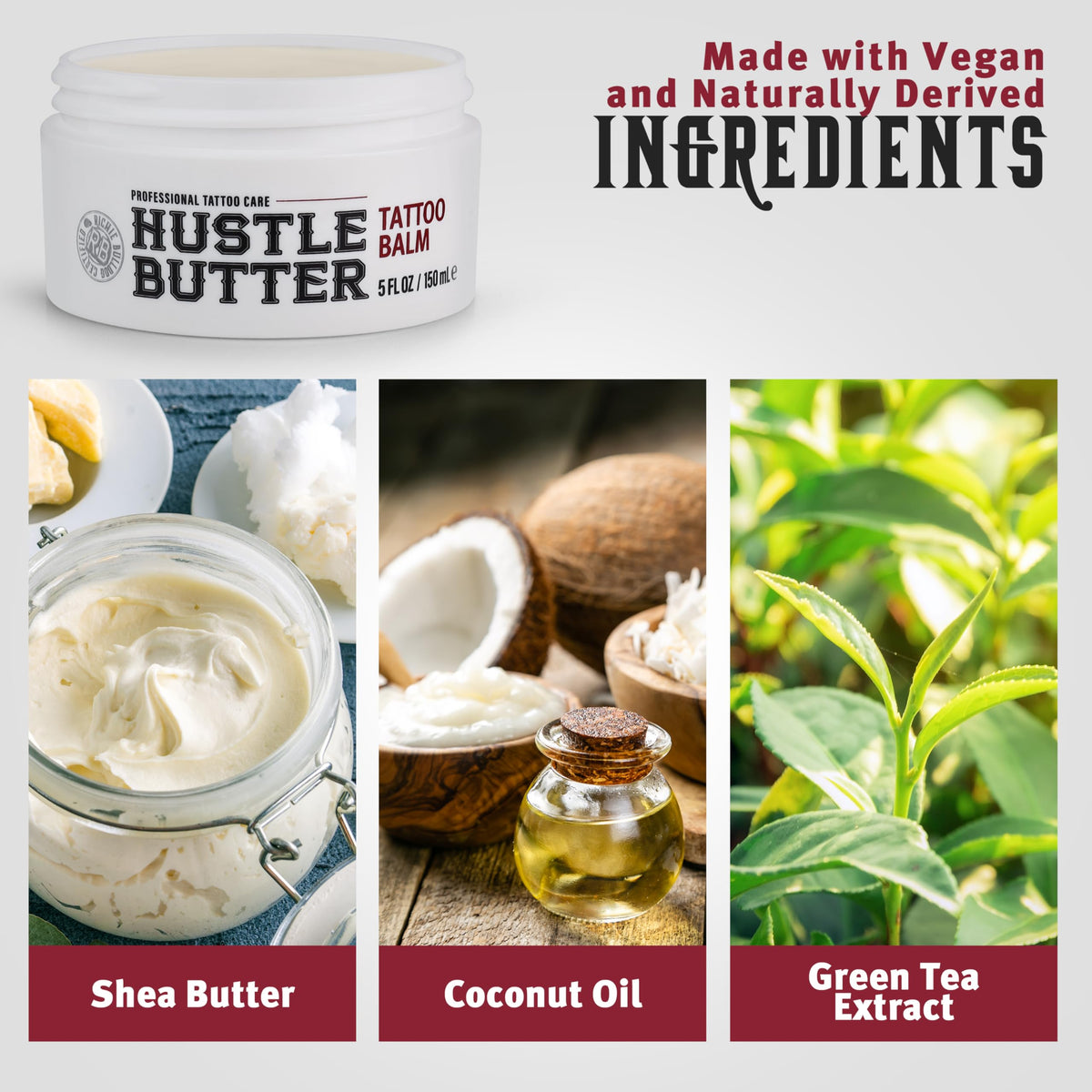 Hustle Butter Deluxe – Tattoo Butter for Before, During, and After the Tattoo Process – Soothing Lubrication – 100% Vega