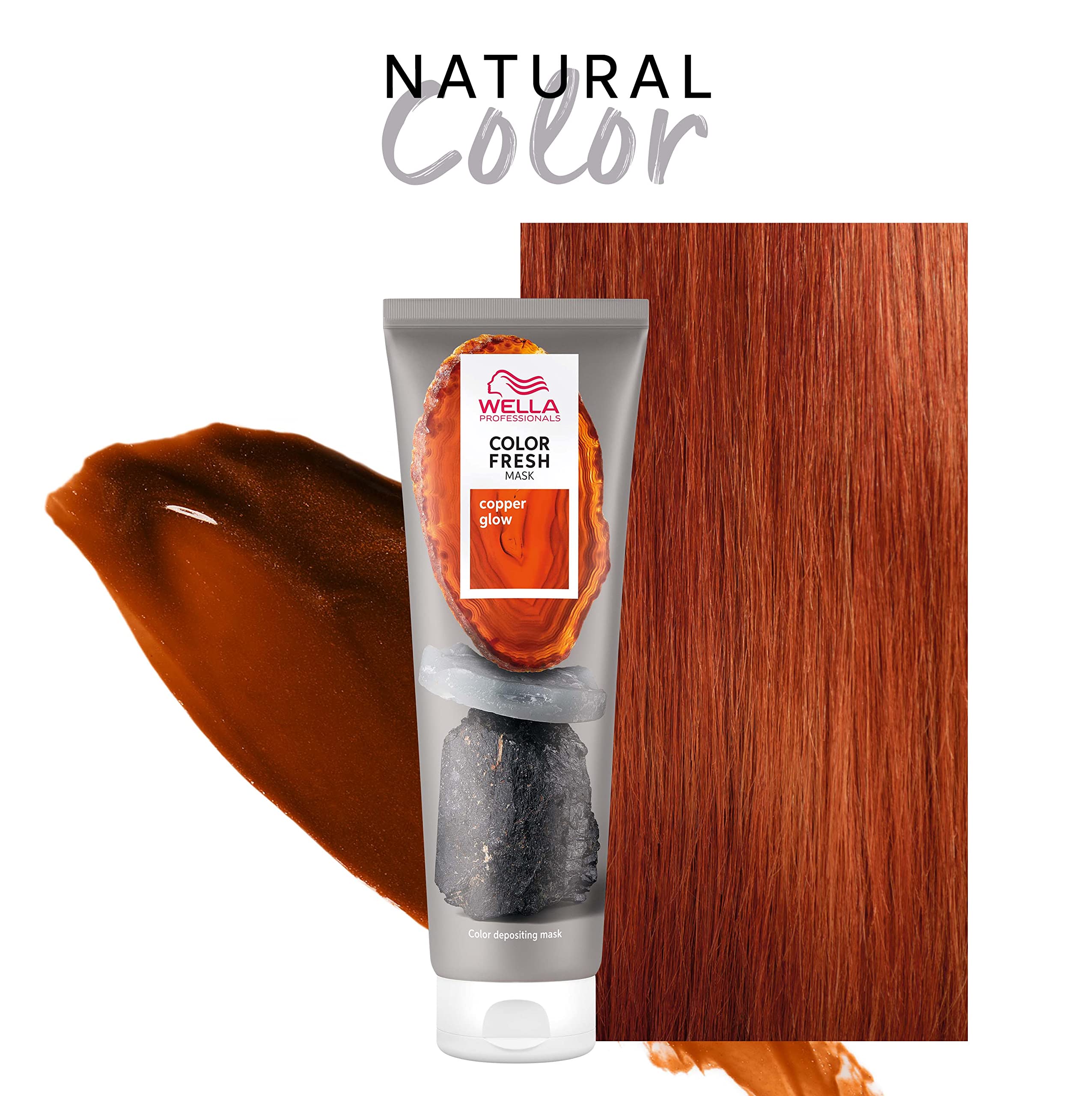 Wella Color Fresh Mask Copper Glow hair coloring agent showing a vibrant copper-colored hair mask container.