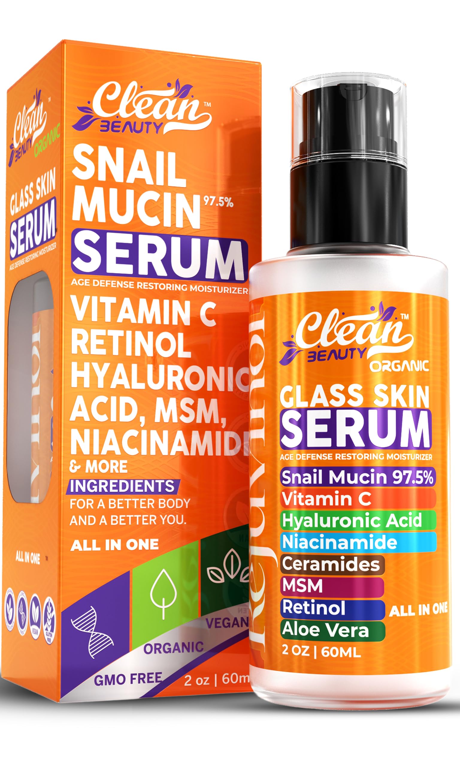 Clean Beauty Snail Mucin Serum Vitamin C Face Serum Anti Aging - Product Imagery