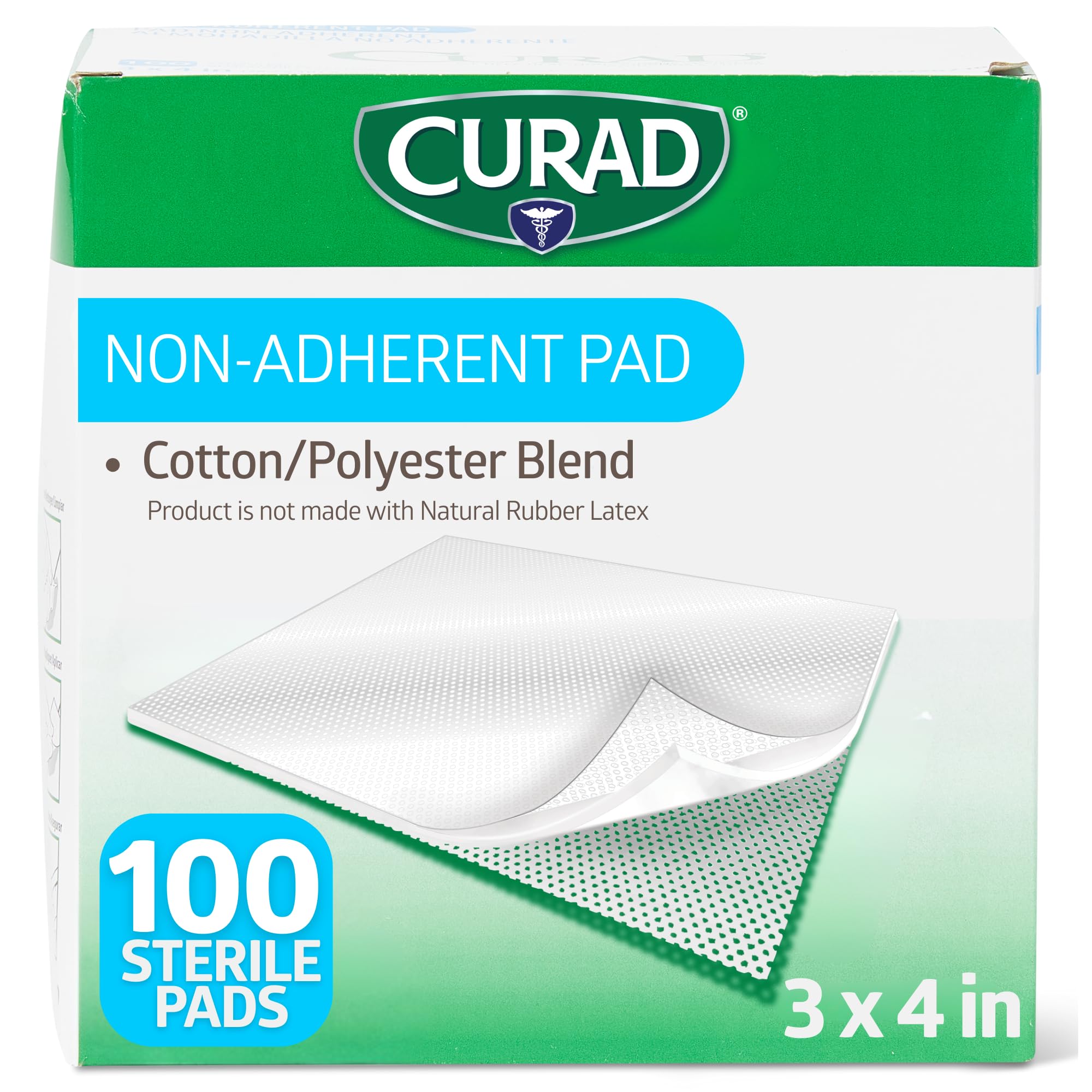 CURAD Sterile Non-Adherent Dressing Pads, 3" x 4", 100 Count - Product Imagery