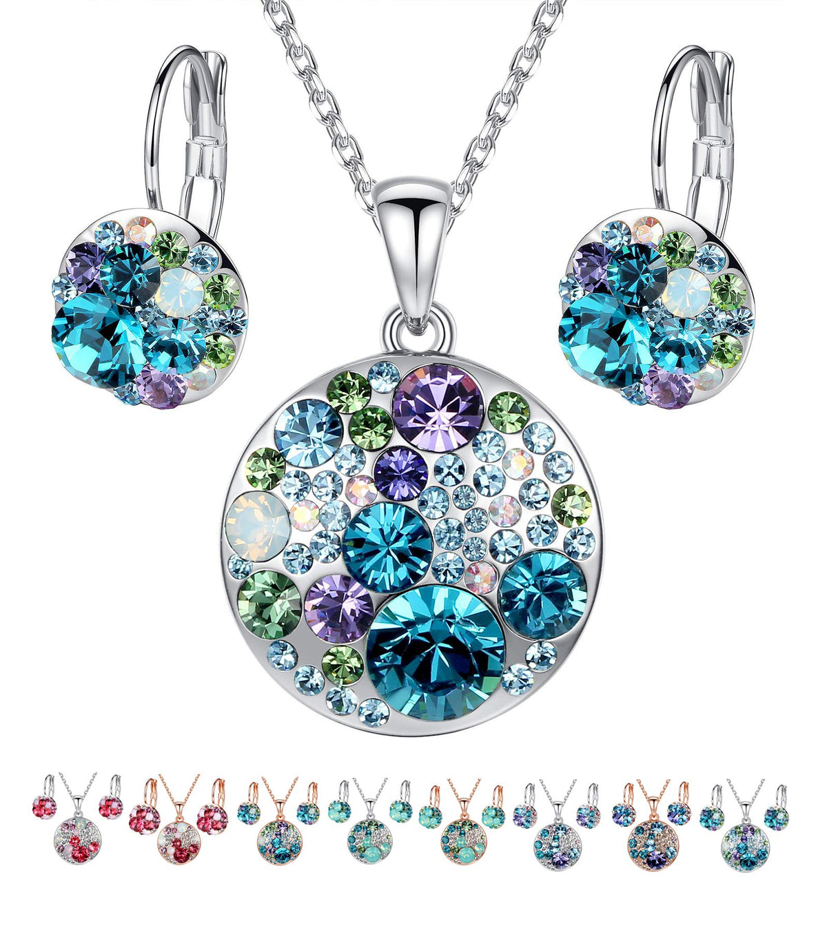 Leafael Ocean Bubble Women's Crystal Jewelry Set Costume Fashion Pendant Necklace Earring, Silver Tone or 18K Rose Gold 