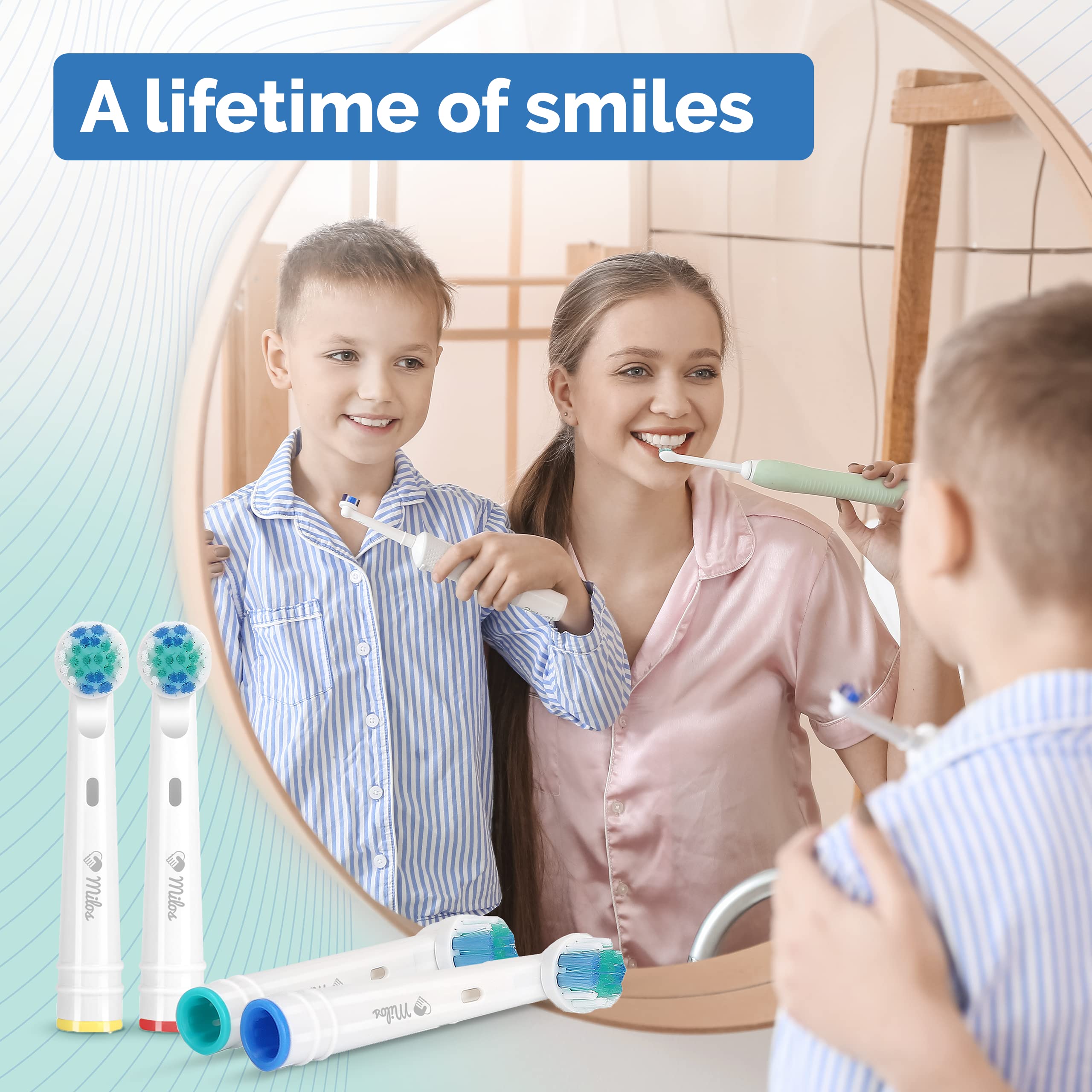 Set of 16 Milos replacement toothbrush heads compatible with Oral-B electric toothbrushes.