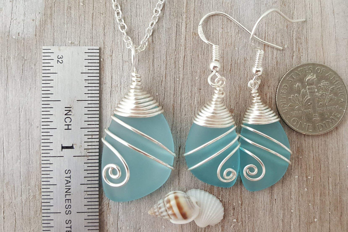 yinahawaii Handmade In Hawaii, Wire Wrapped Sea Glass Necklace and Earrings Set, Birthday Gifts For Women – packaging an