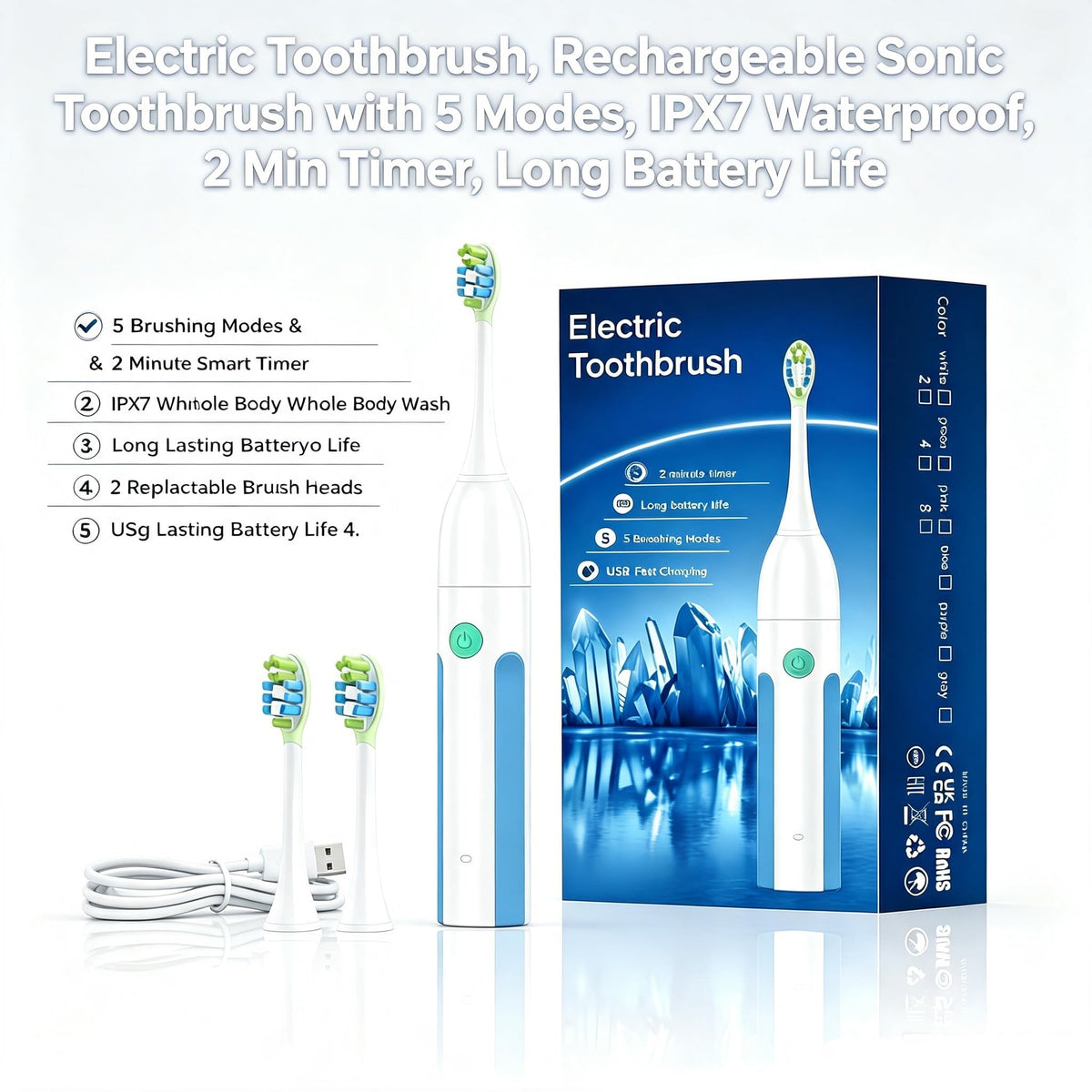 Sonic Rechargeable Electric Toothbrush for Adults IPX7 - Premium Selection Official Imagery - 3