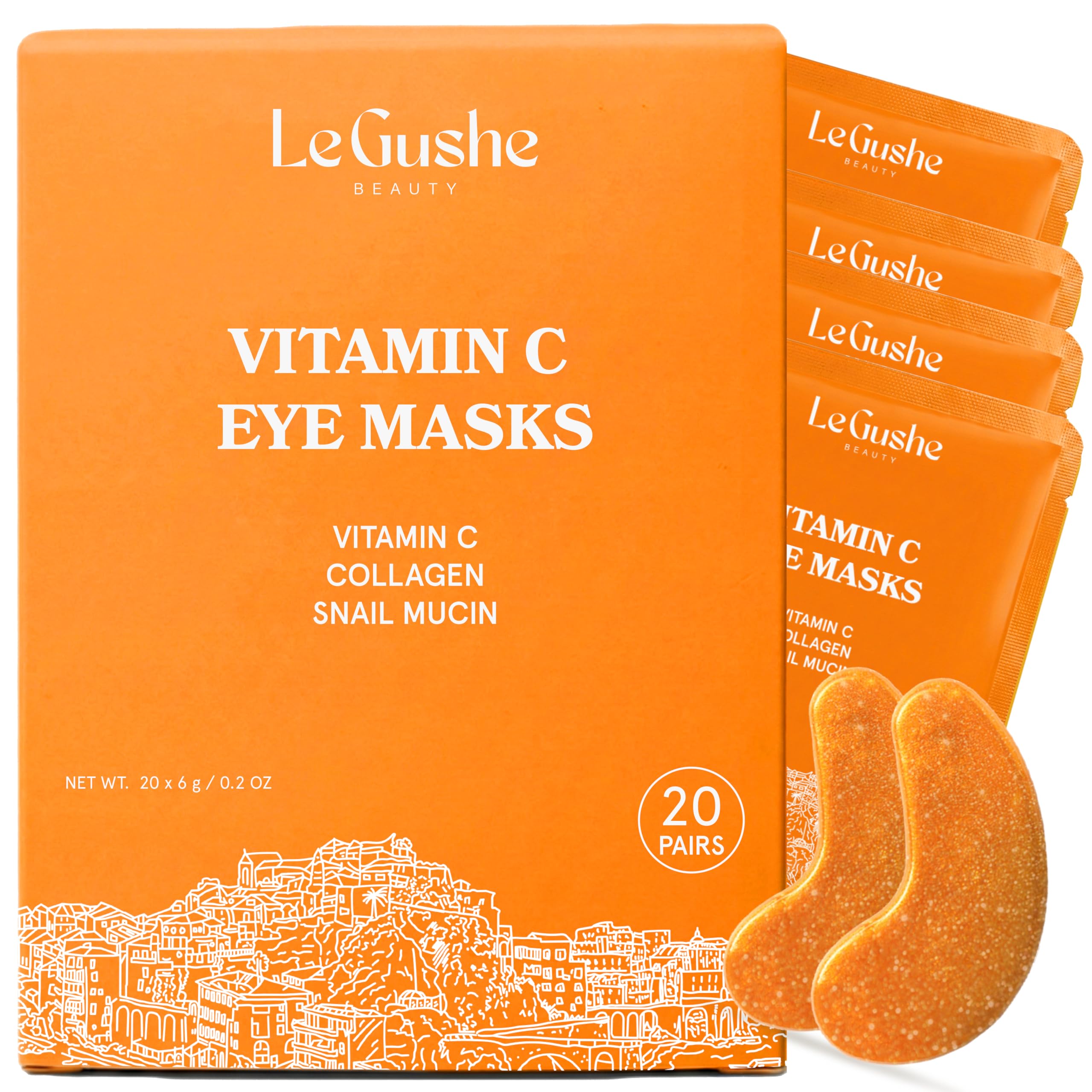 LE GUSHE Vitamin C Eye Patches with Collagen and Snail Mucin, - Product Imagery
