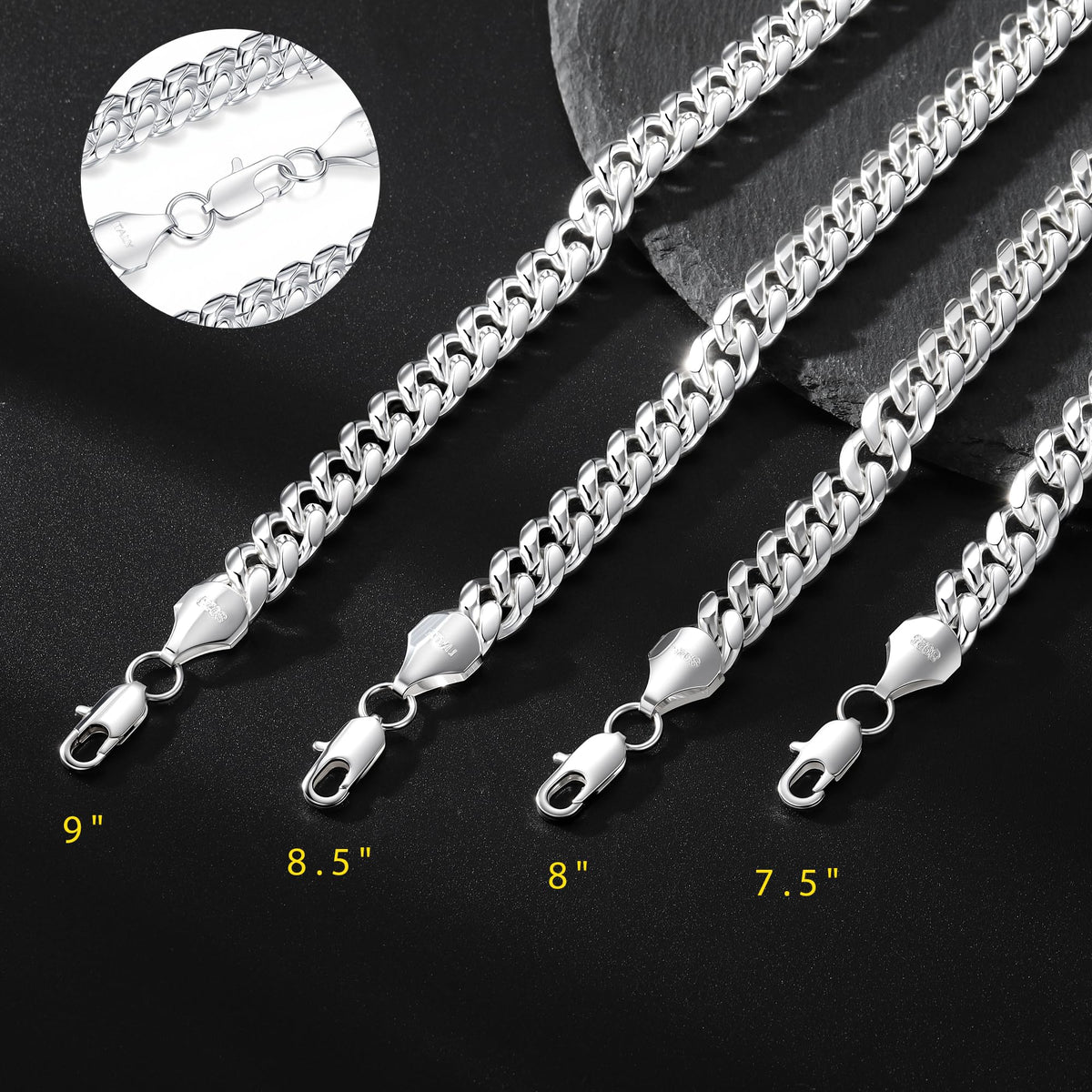 FTPWP S925 Sterling Silver Chain Bracelet for Men - 10mm Cuban Link – alternate angle